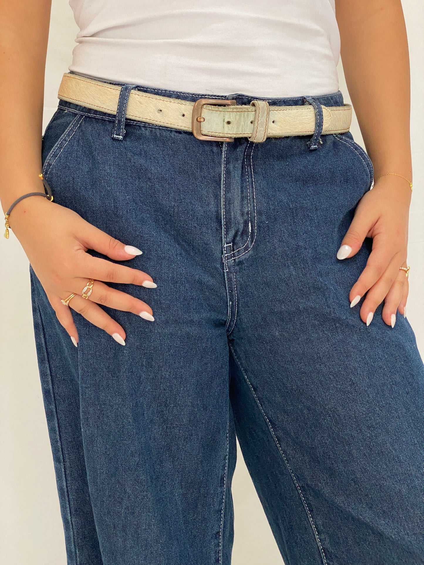 Vintage Costes Hair-On-Hide Genuine Leather Cream Western Belt