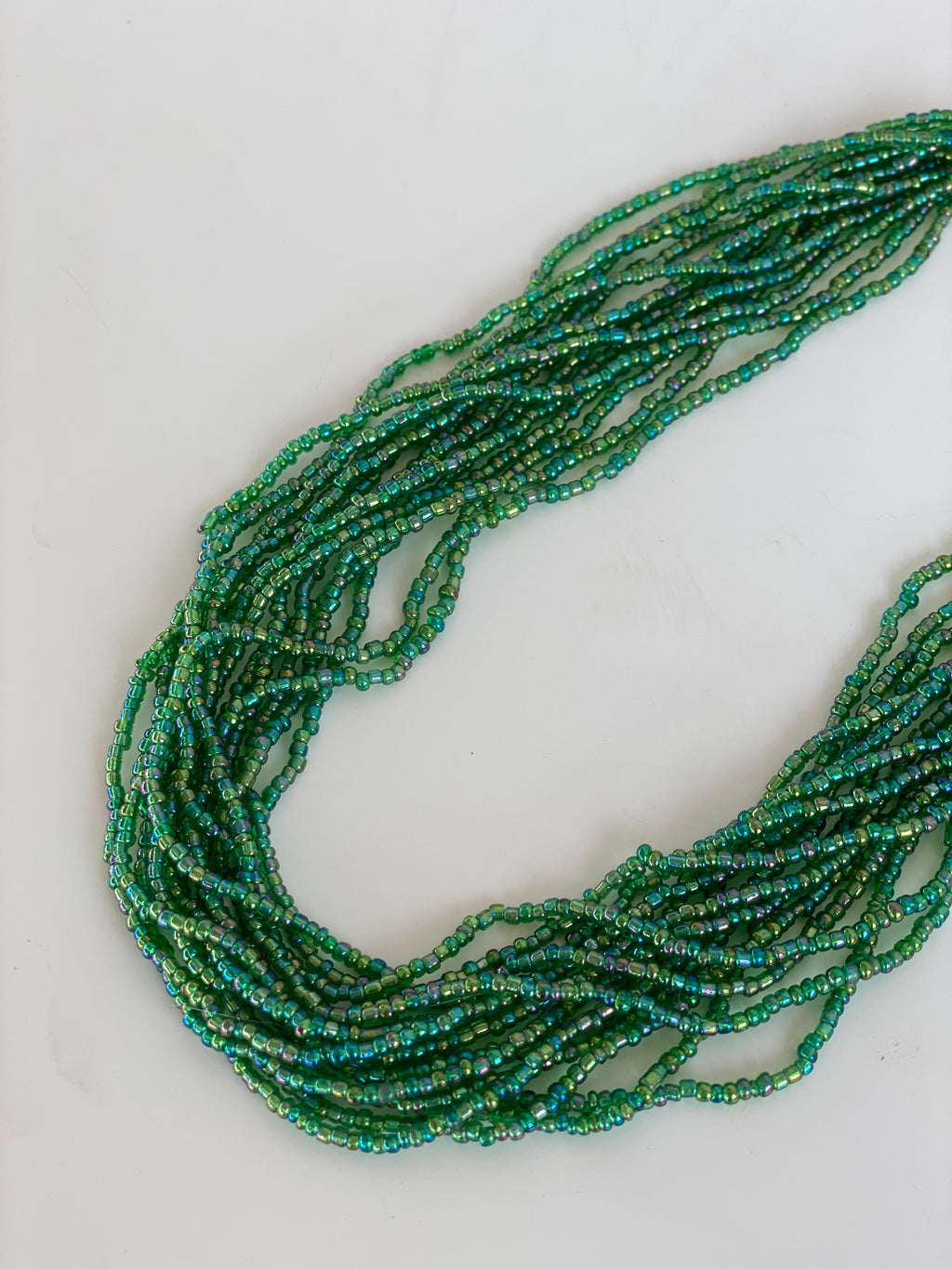 Vintage Multi-Strand Green Glass Beaded Necklace – Statement Layered Boho Jewelry