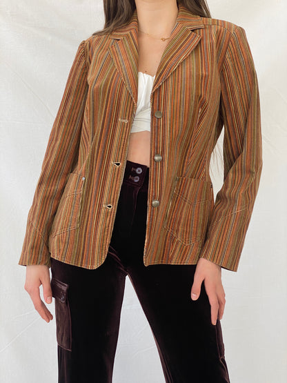 Vintage 90s Bonita Vertical Striped Brown Blazer - M