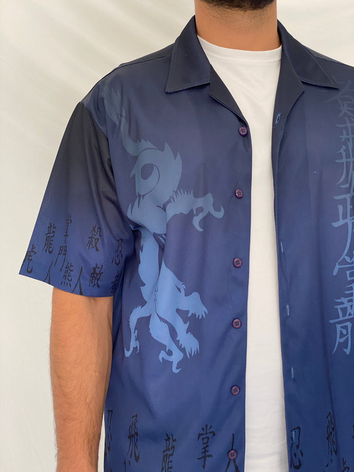 Vintage U Utility Blue Dragon Mesh Y2K Asian Graphic Shirt – M Vintage U Utility Blue Dragon Mesh Y2K Asian Graphic Shirt – M