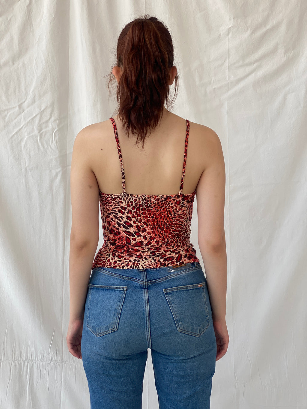 Y2K Seven Stars Jeans Red Leopard Print Cut Out Cami Top - S