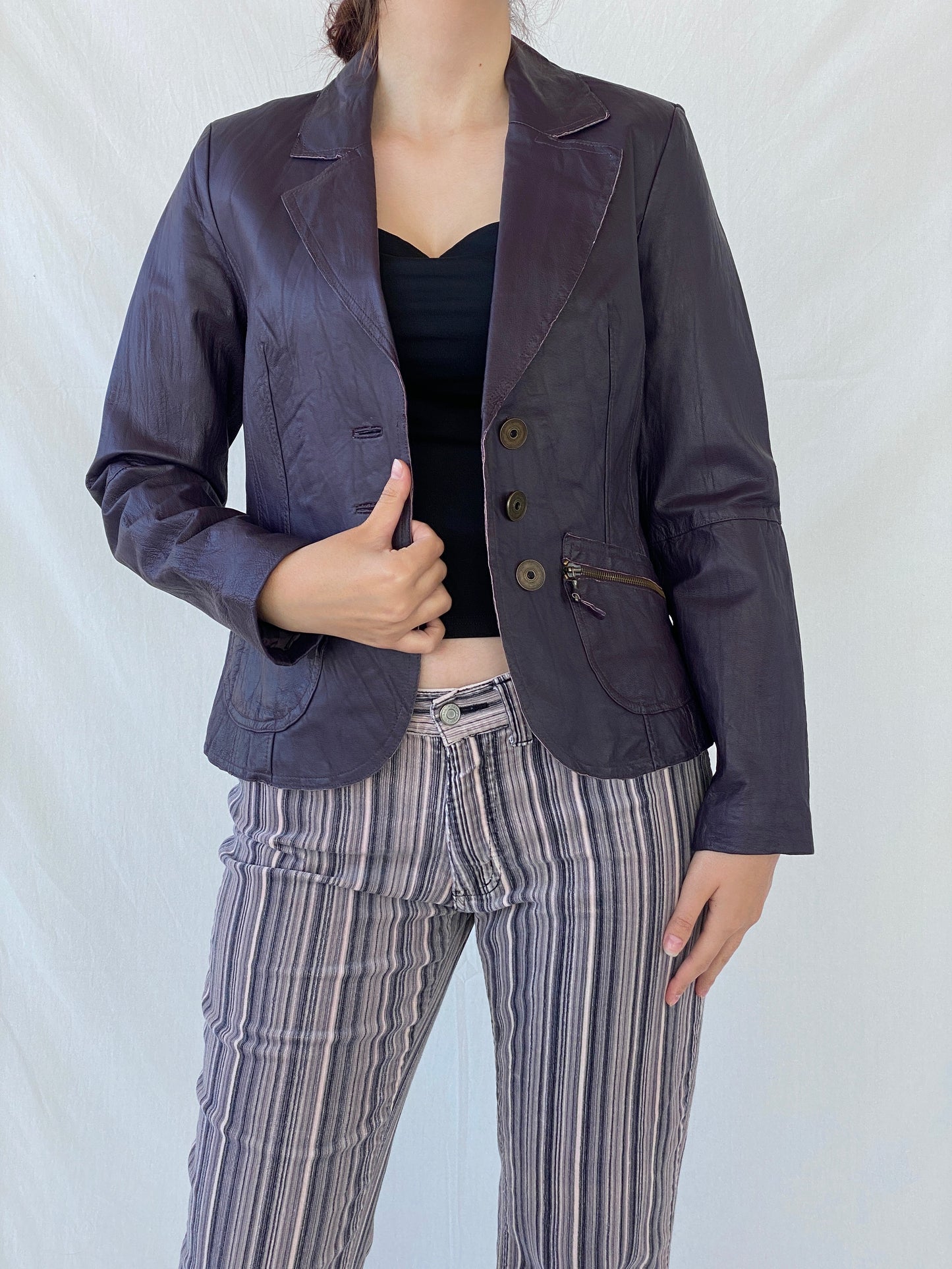 Vintage Bonita Purple Genuine Leather Women’s Blazer Jacket - S