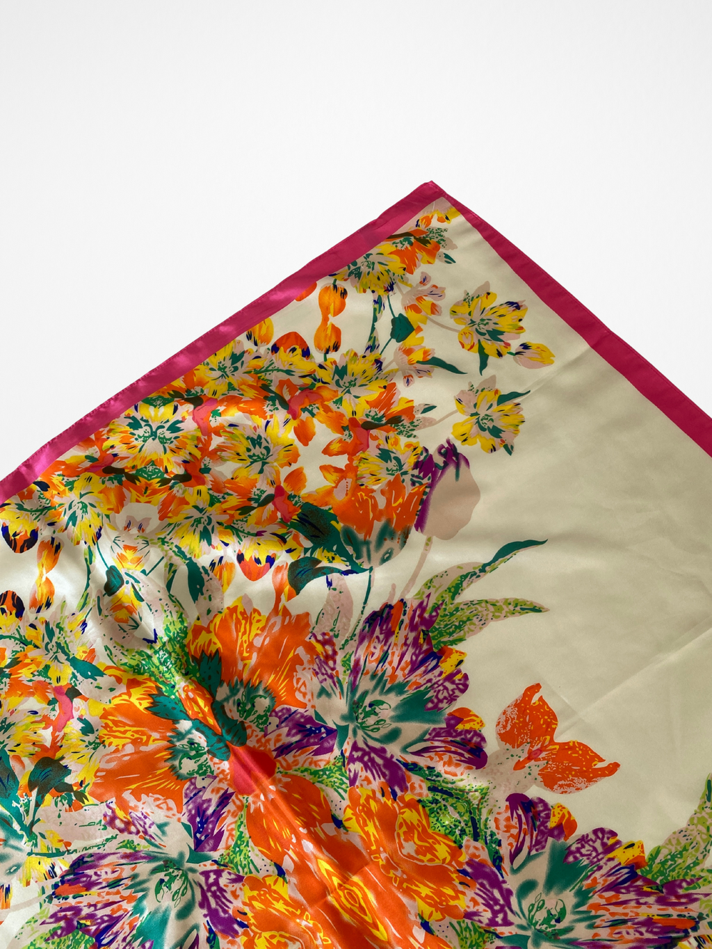 Vintage Tropical Bloom Orange Yellow Floral Satin Silk Square Scarf