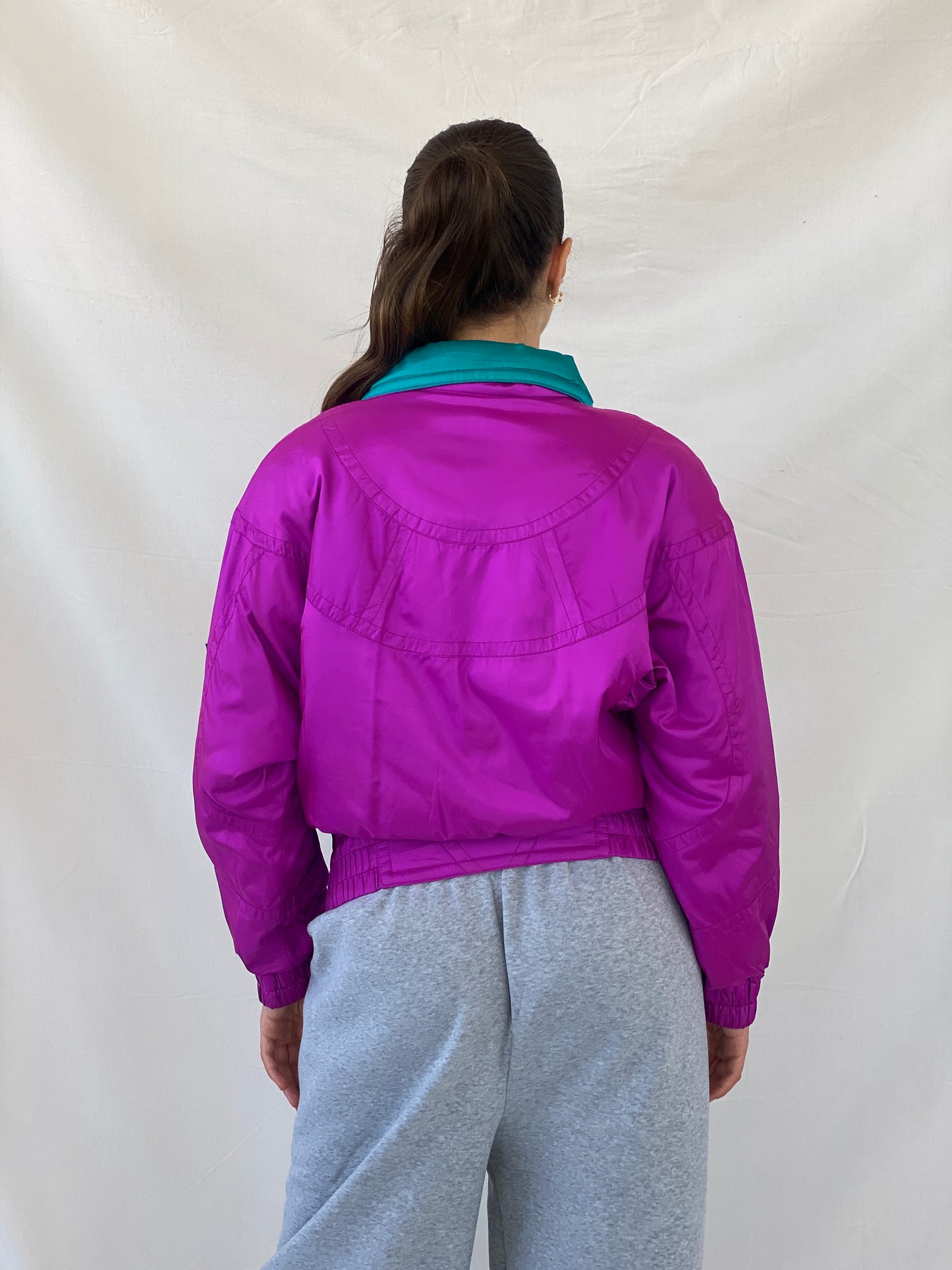 80s/90s TYROLIA Skiwear Pink and Green Ski Puffer Jacket - M