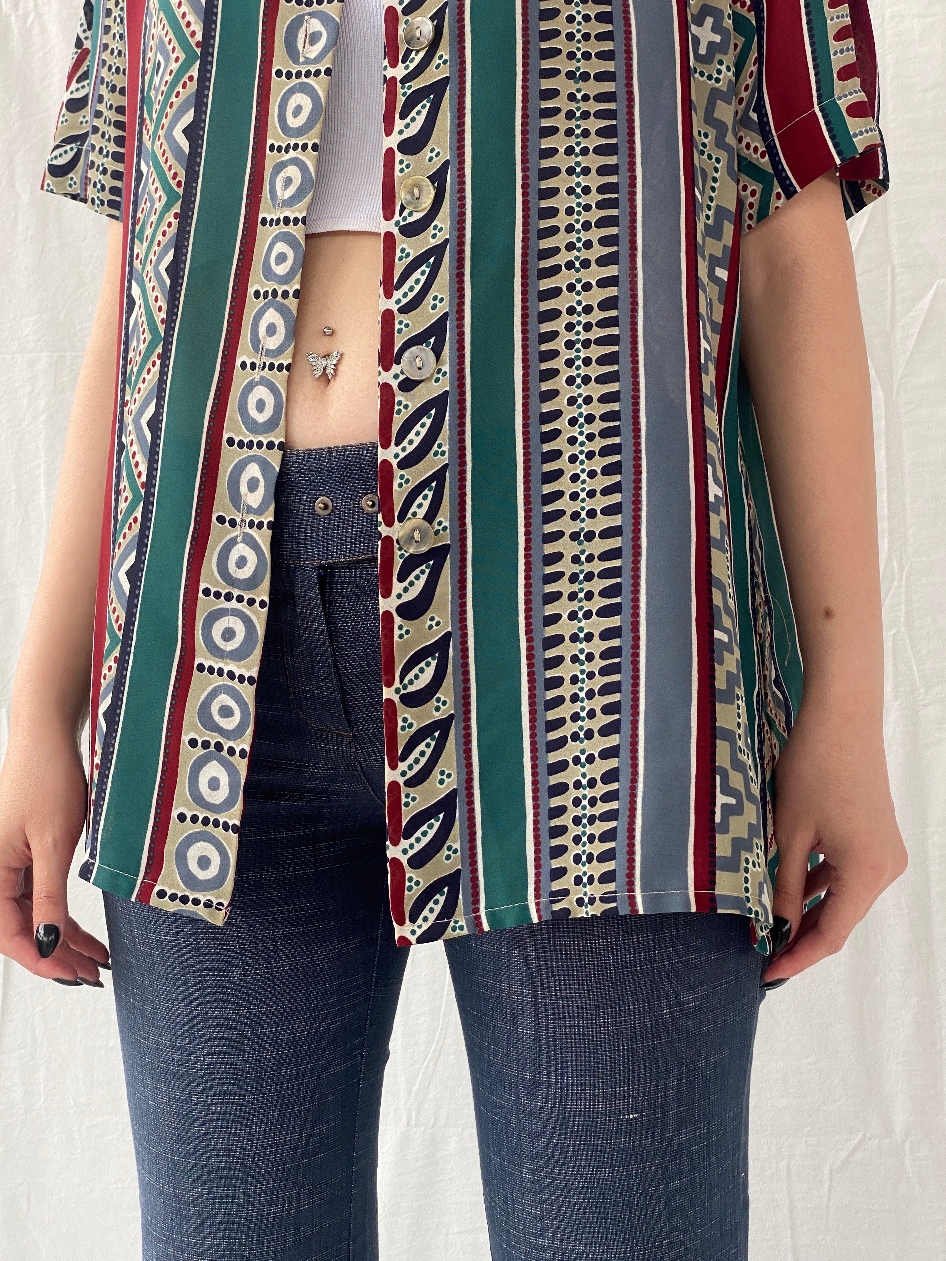 Vintage 90s Betty Barclay Striped Abstract Half Sleeve Women‘s Shirt - L