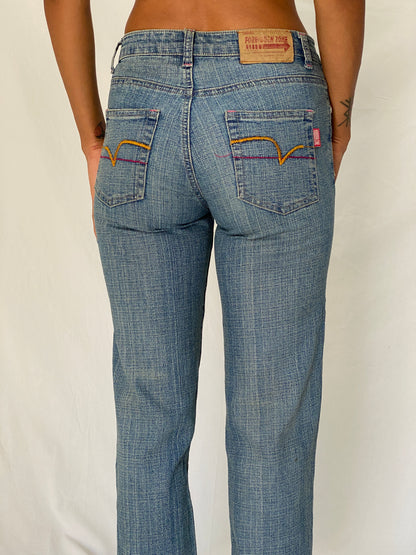 Vintage Y2K Forbidden Zone Blue Faded Low Rise Straight Leg Denim Jeans - S