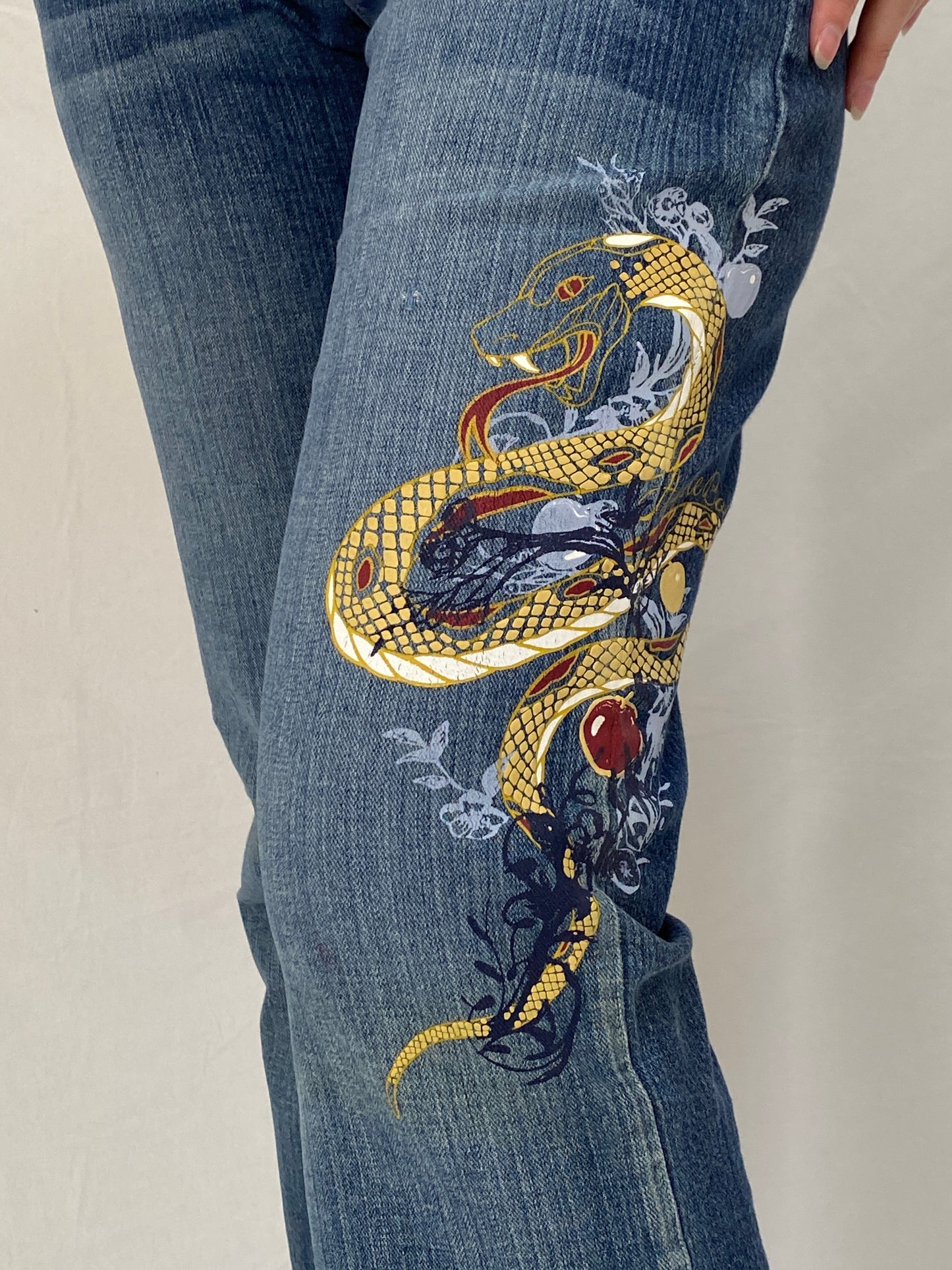 Vintage Y2K Apple Bottoms Graphic Bootcut Low Rise Denim Jeans - 38EUR