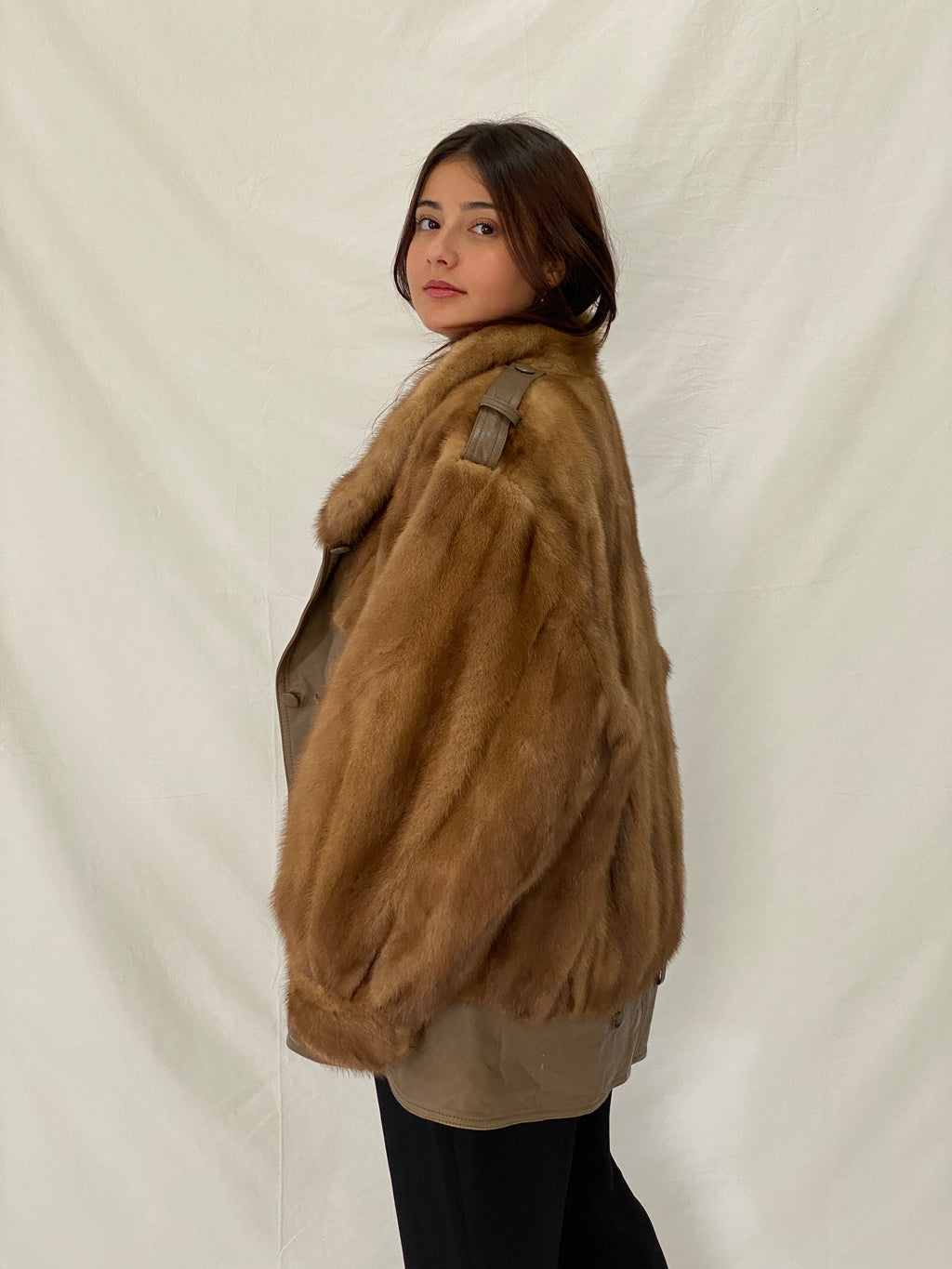 Vintage GTH Stoll Hannover Two-Tone Leather & Mink Fur Bomber Jacket - XL