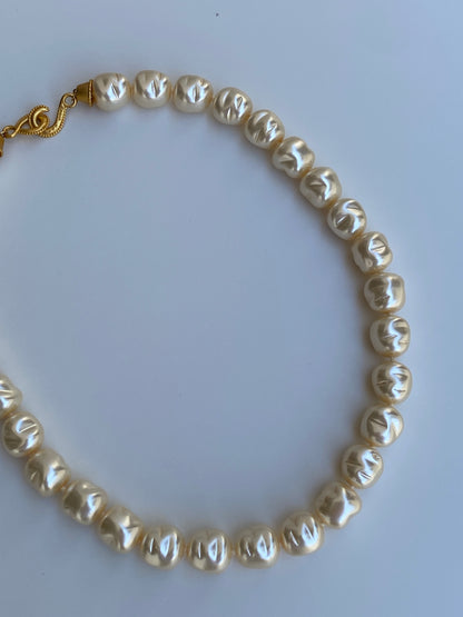 Vintage 1990s MMA USA Faux Baroque Pearl Necklace with Gold-Tone Clasp