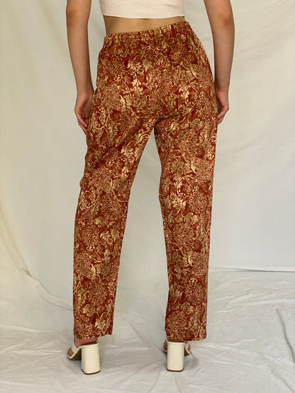 Vintage Peruvian Connection Rust & Cream Baroque Print Cotton Pants – M