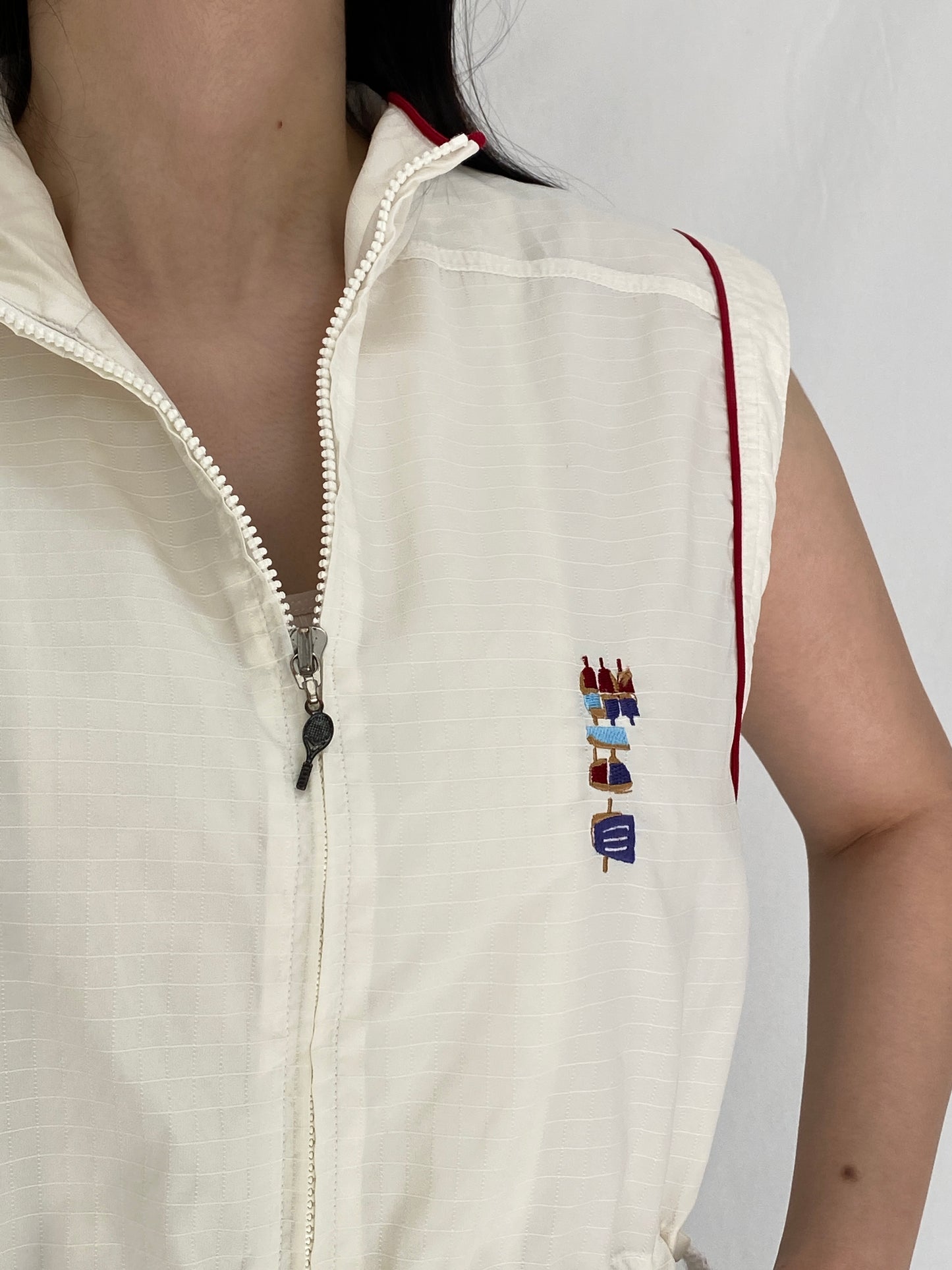 Vintage Adidas Off-White Sleeveless Zip Vest with Drawstring Waist - S
