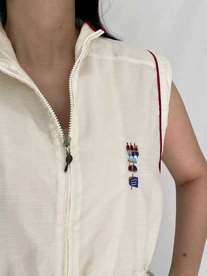 Vintage Adidas Off-White Sleeveless Zip Vest with Drawstring Waist - S