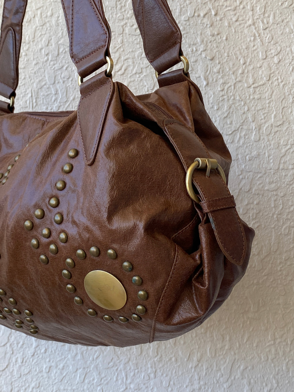 Stunning MARC PICARD Brown Purse Western Bronze Studded Shoulder Bag