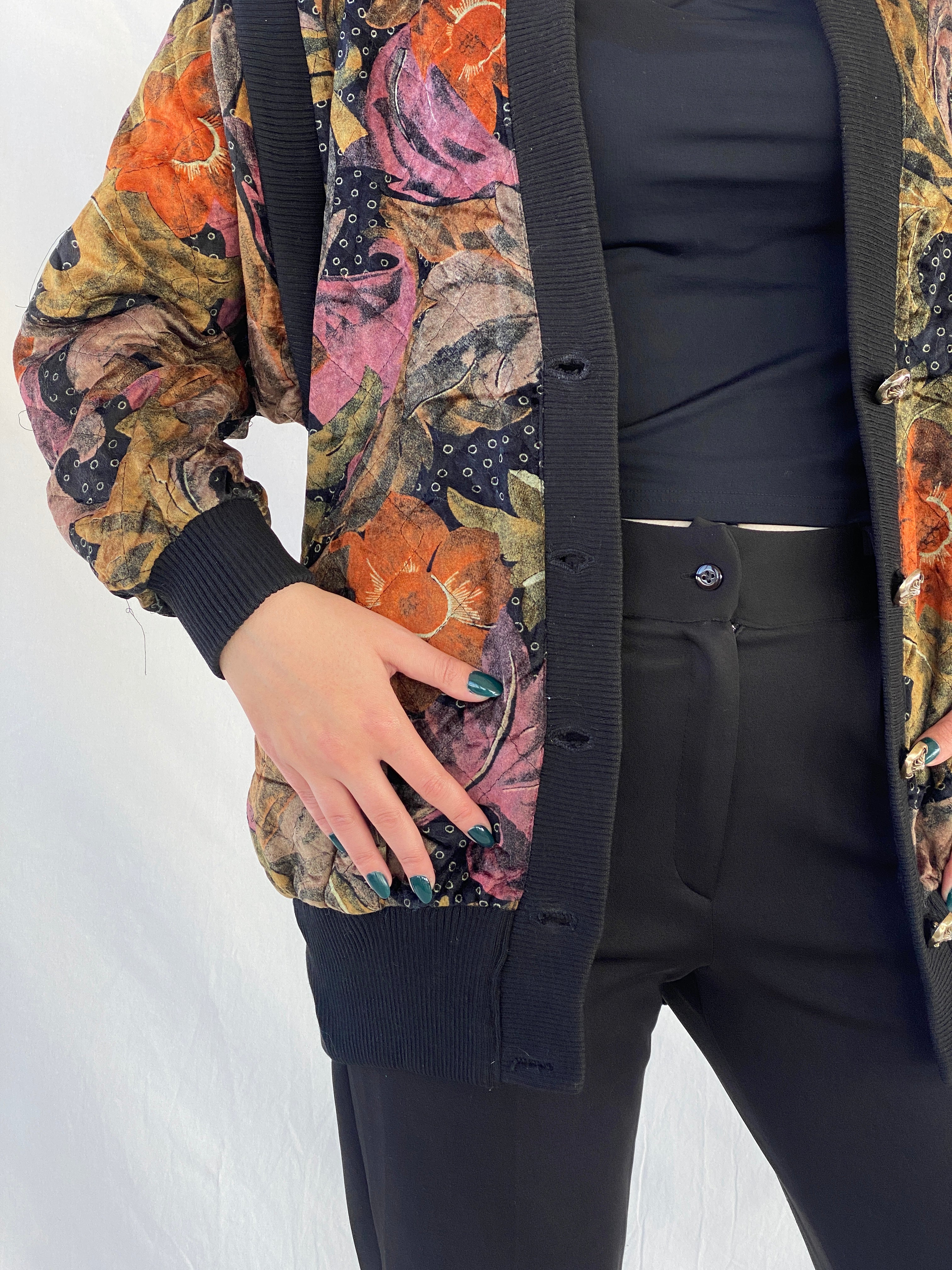 Vintage 90s Velvet Floral Tapestry Bomber Jacket - L