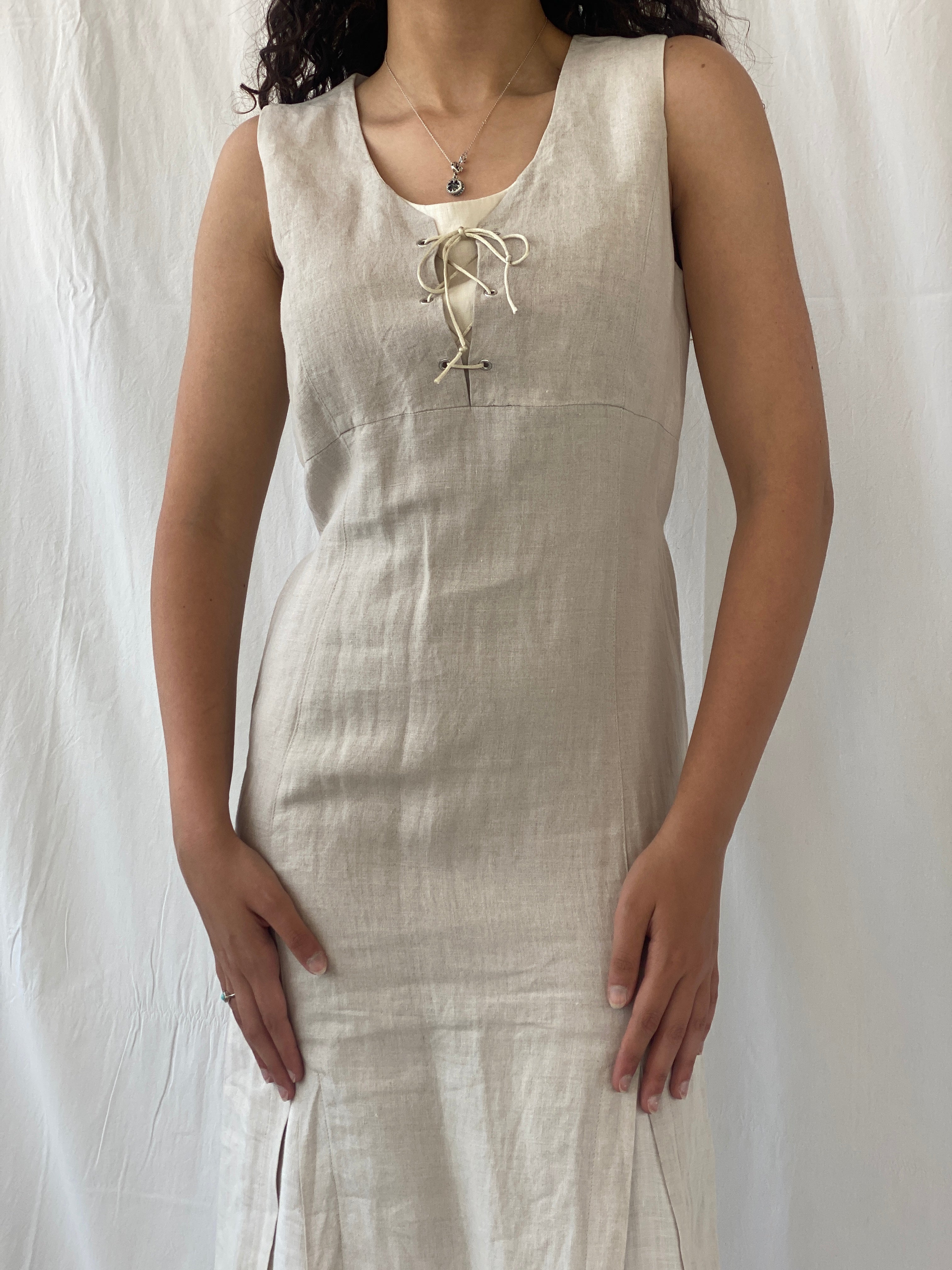 Vintage Motys Collection Paris Beige Linen Midaxi Women’s Dress - M