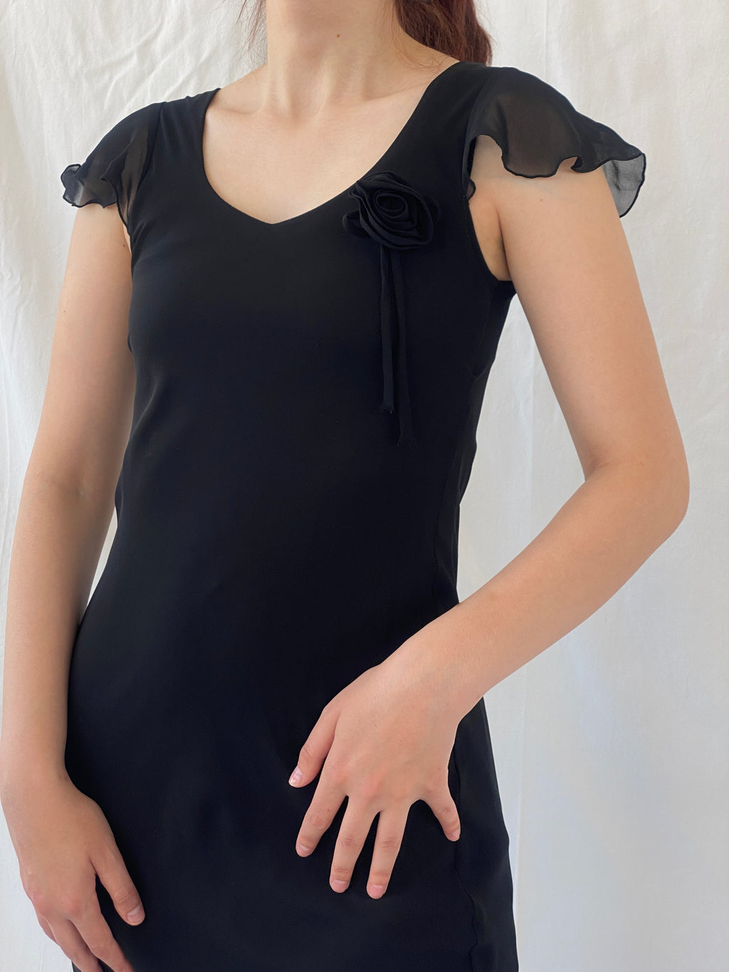 Vintage 90s Invait Romantic Black Sleeveless Midi Dress - S