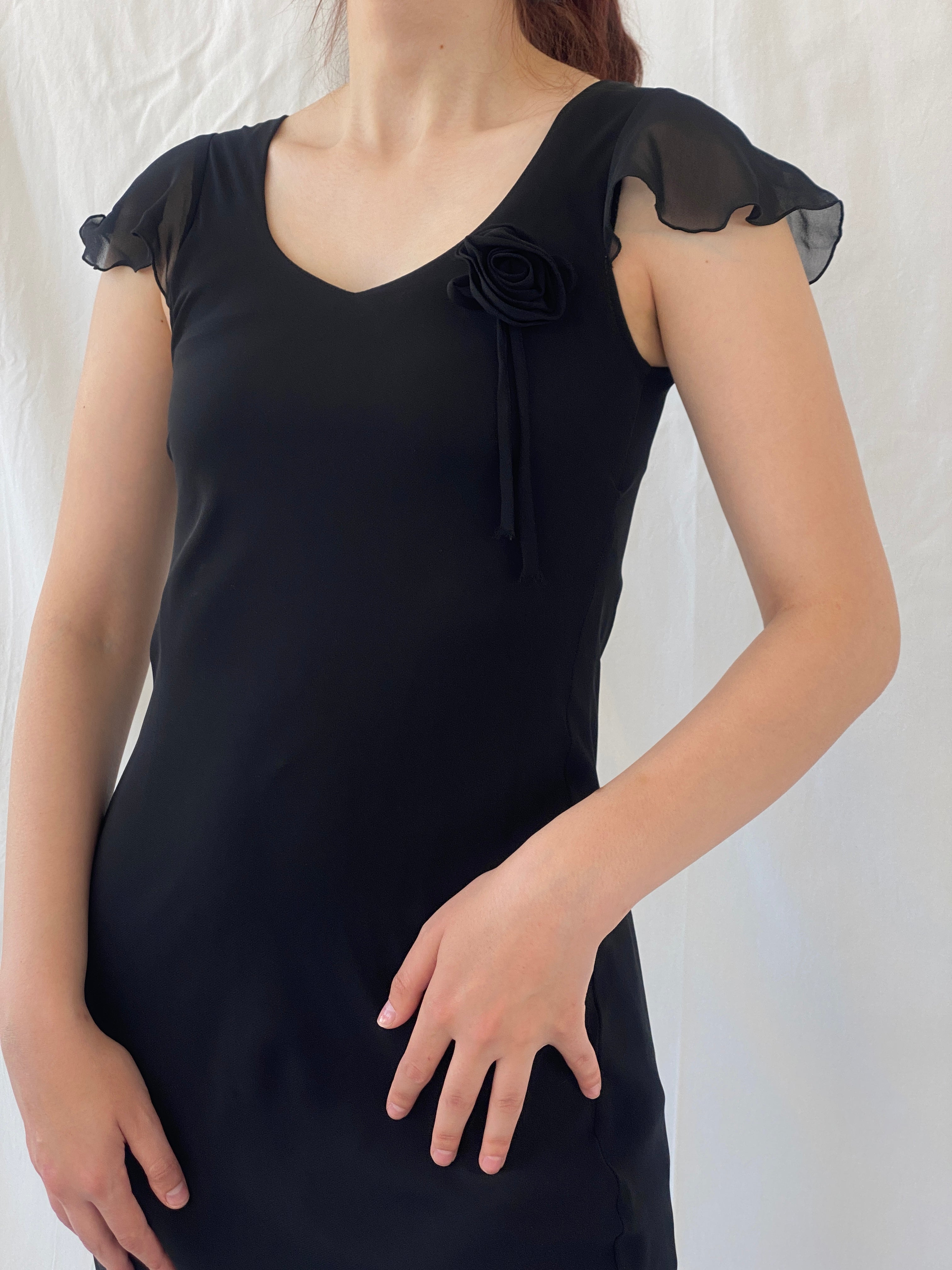 Vintage 90s Invait Romantic Black Sleeveless Midi Dress - S