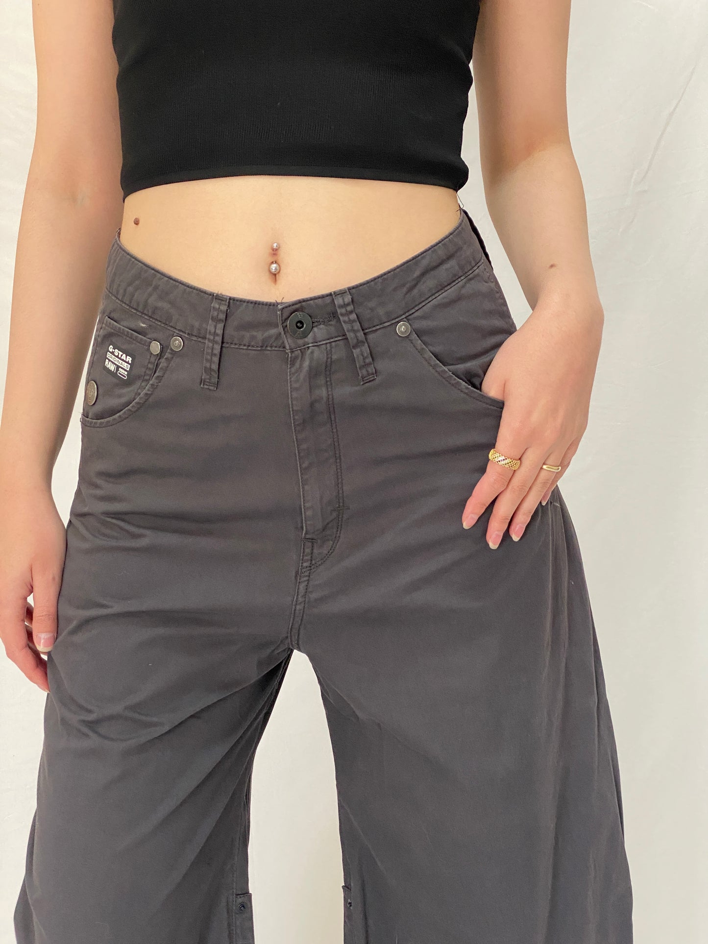 Vintage G-Star RAW 3301 Wide Leg Cropped Pants Charcoal Grey Streetwear Culottes - M