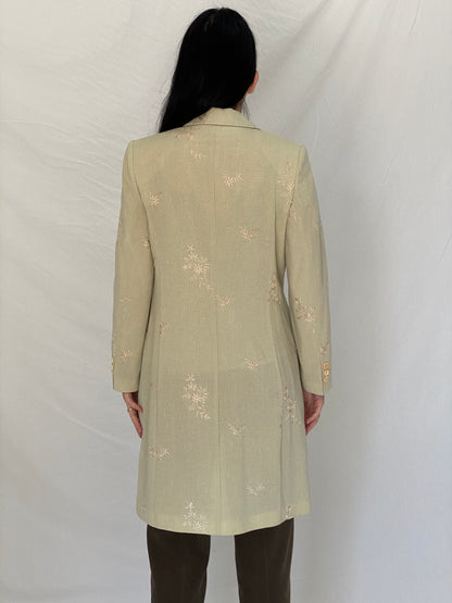 Vintage DANIELA Classic Line Osmanbey Cream Floral Long Blazer Coat - M