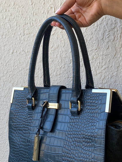 Tommy Hilfiger Navy Croc-Embossed Structured Tote