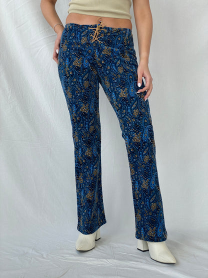 Vintage AR Ace Ross Studios Paisley Print Navy Corduroy Mid-Rise Pants - 36EUR