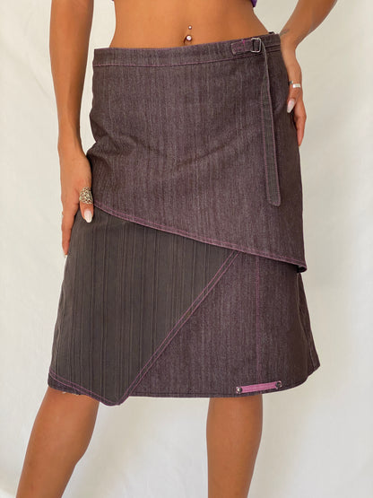 Vintage Y2K Patrice Bréal Cotton Blend Asymmetric Layered Denim Midi Skirt - M