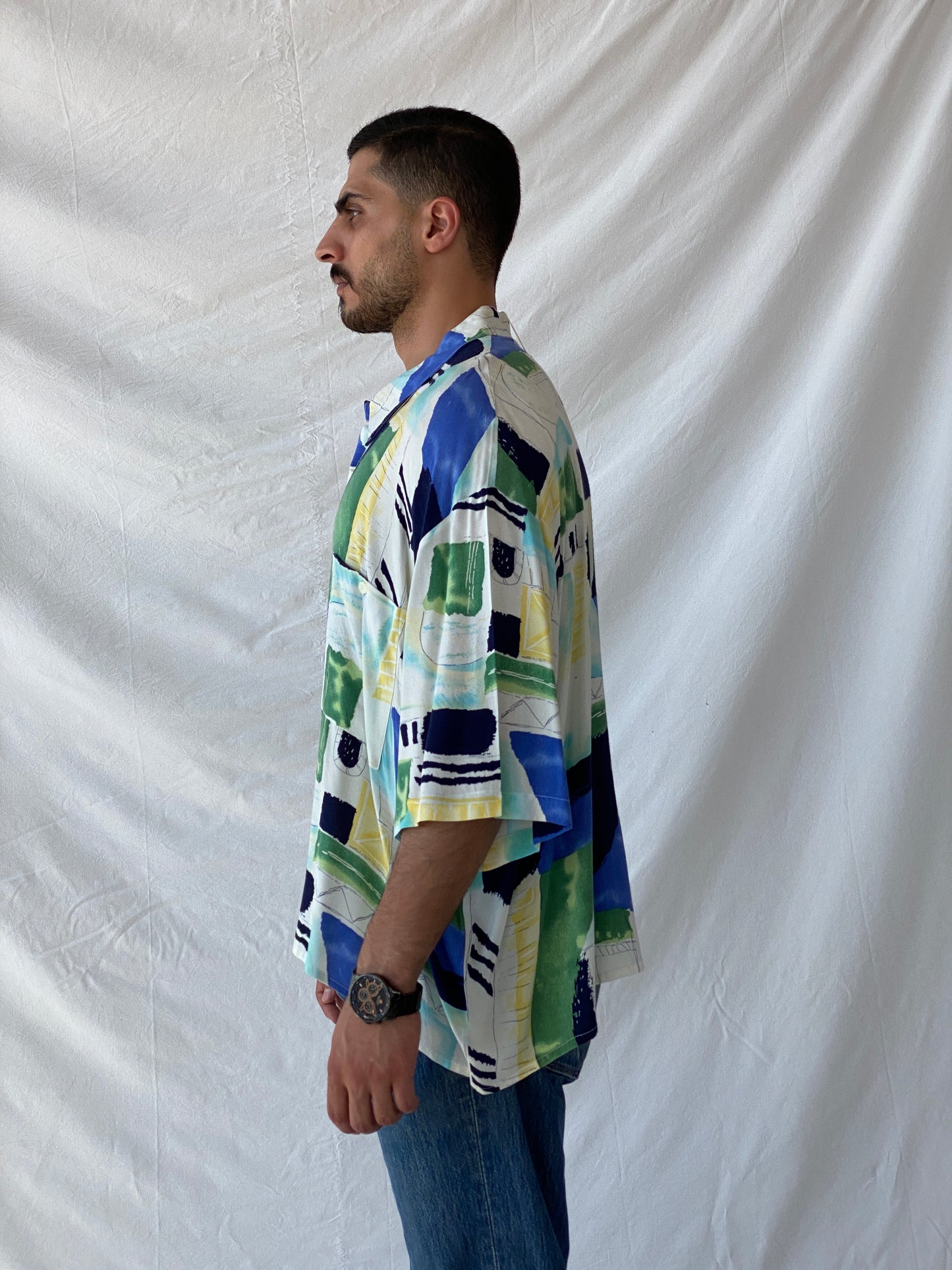 Vintage 90s Streetwear Alan Stuart Cropped Abstract Polo Shirt - 2XL