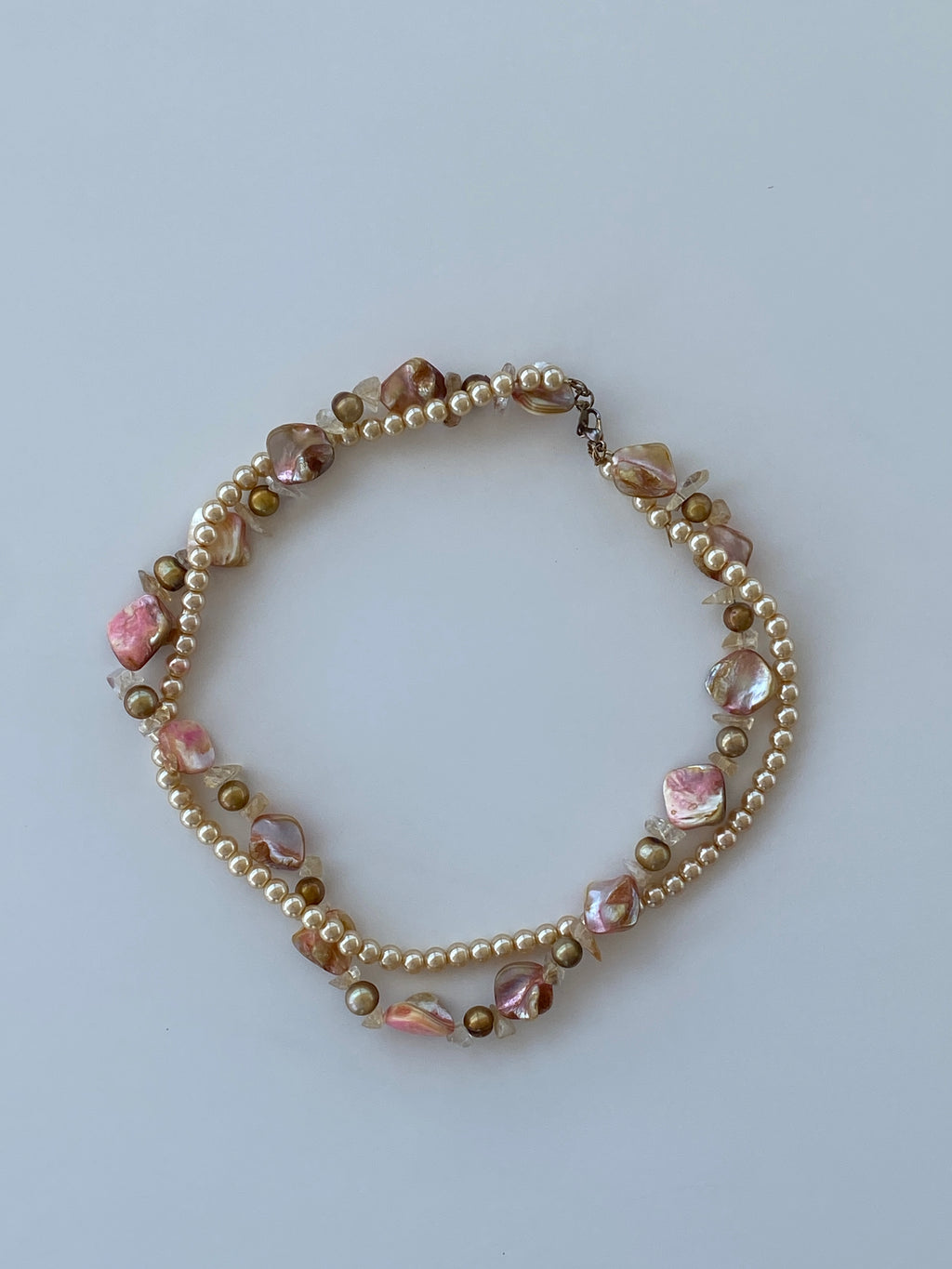 Vintage Baroque Pearl & Shell Bead Necklace – Statement Choker with Natural Stones