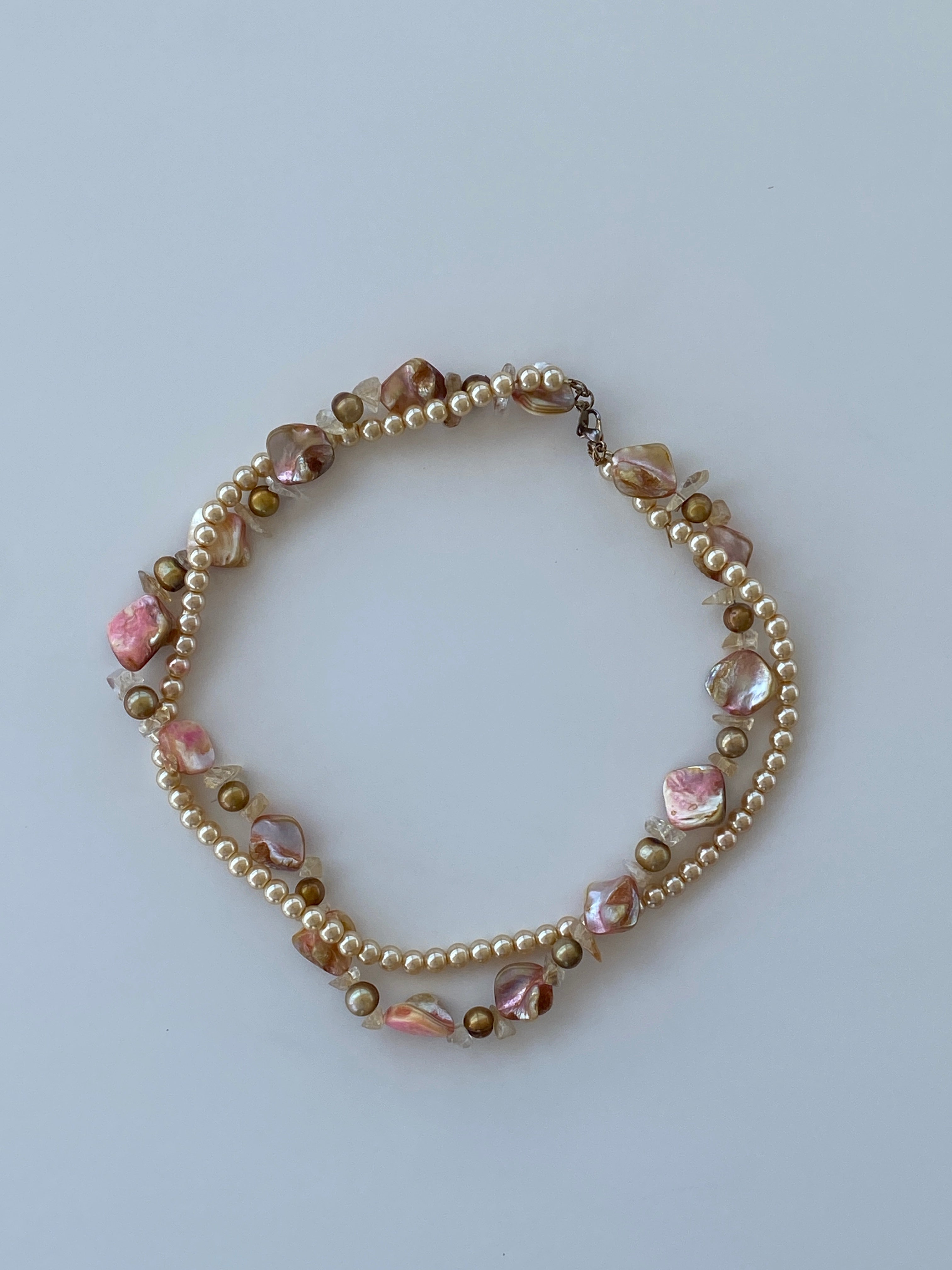 Vintage Baroque Pearl & Shell Bead Necklace – Statement Choker with Natural Stones