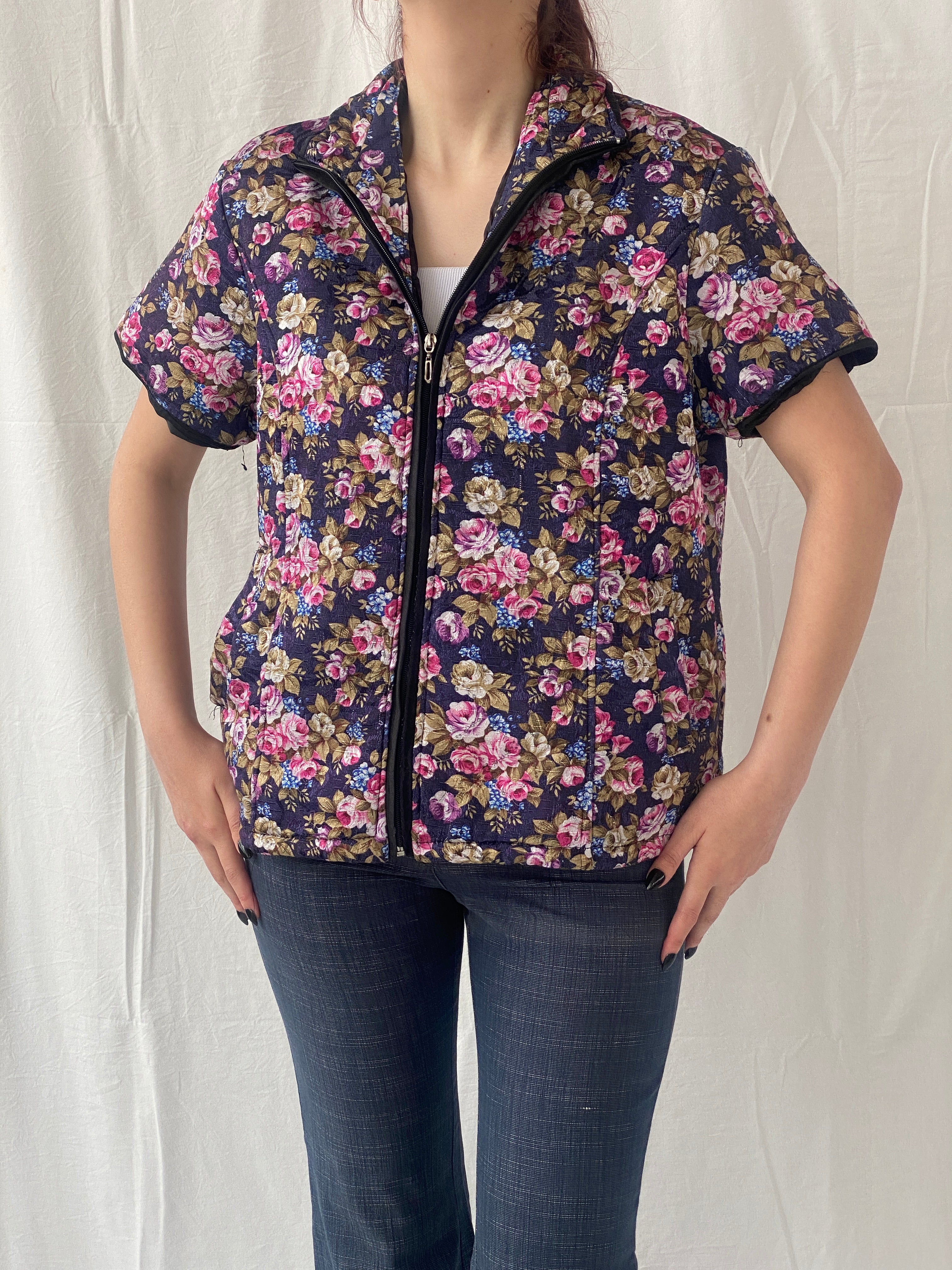 Vintage Quilted Piaona Disha Bolero Kimono Ethnic Floral Multicolor Jacket - L