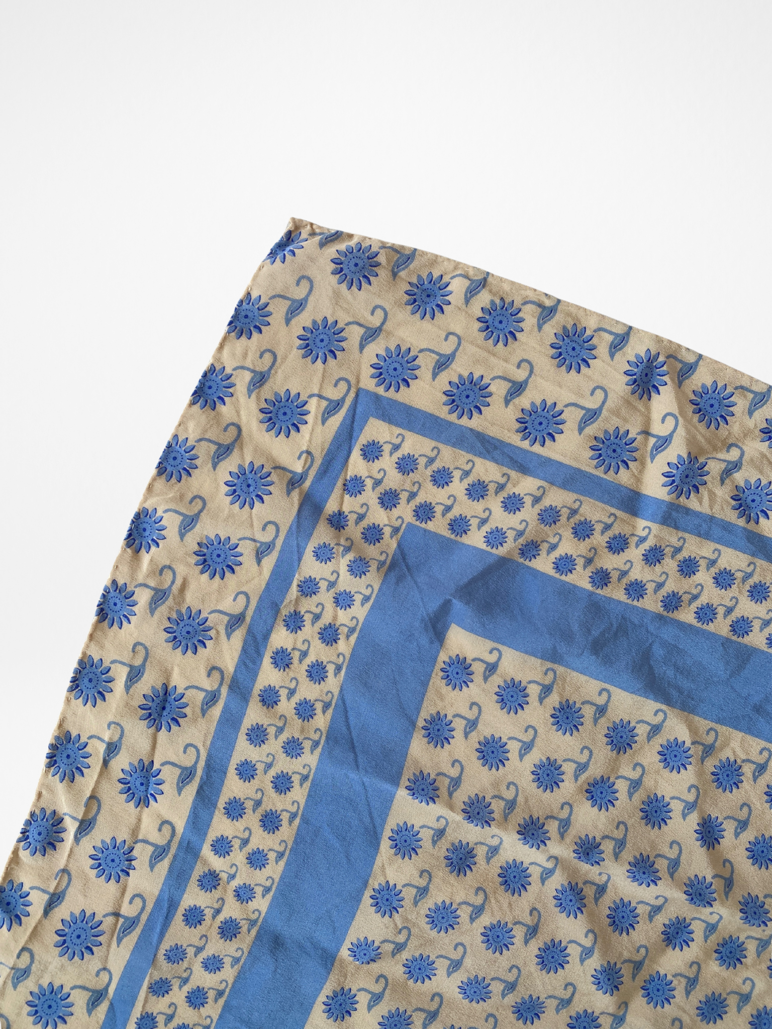 Vintage Prochownick Square Silk Blue & Beige Scarf