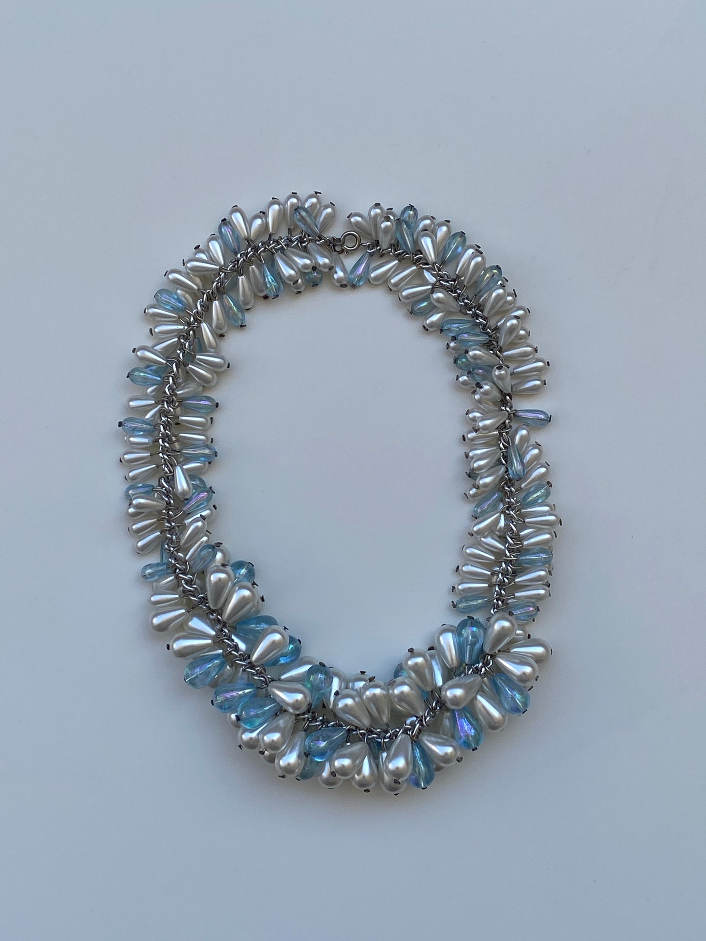 Vintage Faux Pearl & Iridescent Beaded Cluster Necklace Y2K Glam Jewelry