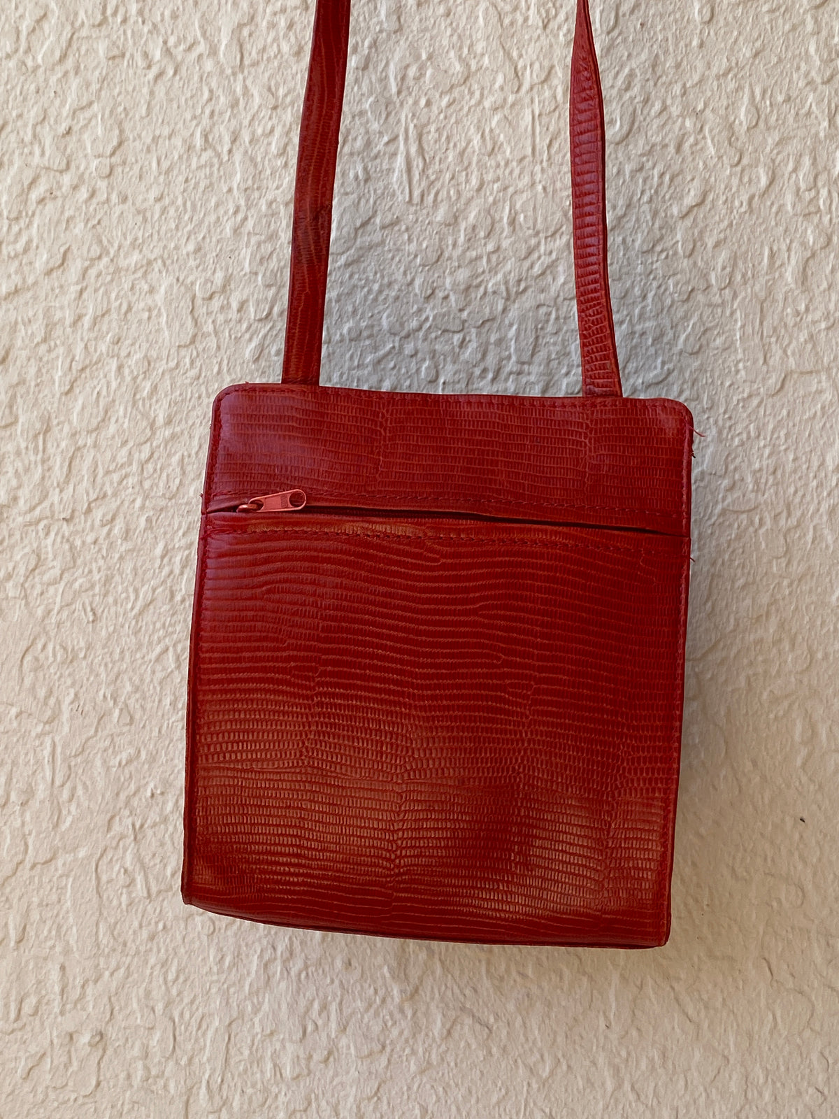 Vintage 80s Funbag Red Embossed Leather Structured Crossbody Bag Vintage 80s Funbag Red Embossed Leather Structured Crossbody Bag