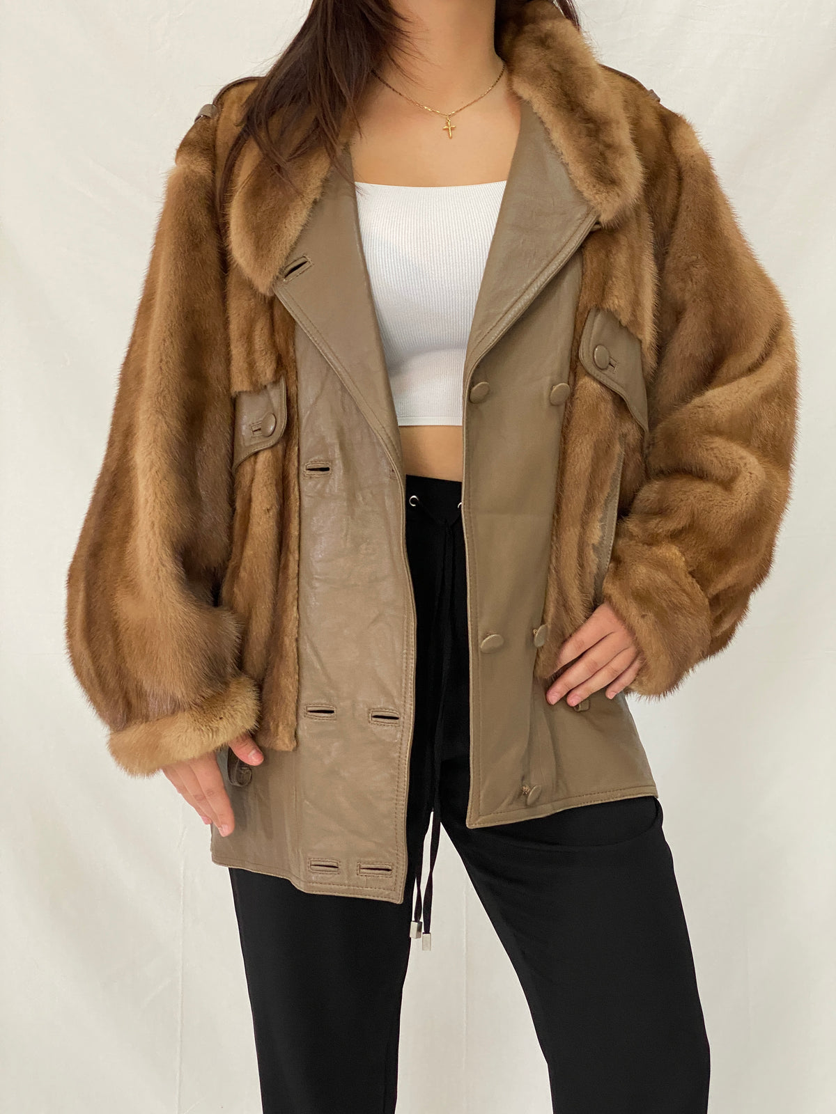 Vintage GTH Stoll Hannover Two-Tone Leather & Mink Fur Bomber Jacket - XL Vintage GTH Stoll Hannover Two-Tone Leather & Mink Fur Bomber Jacket - XL