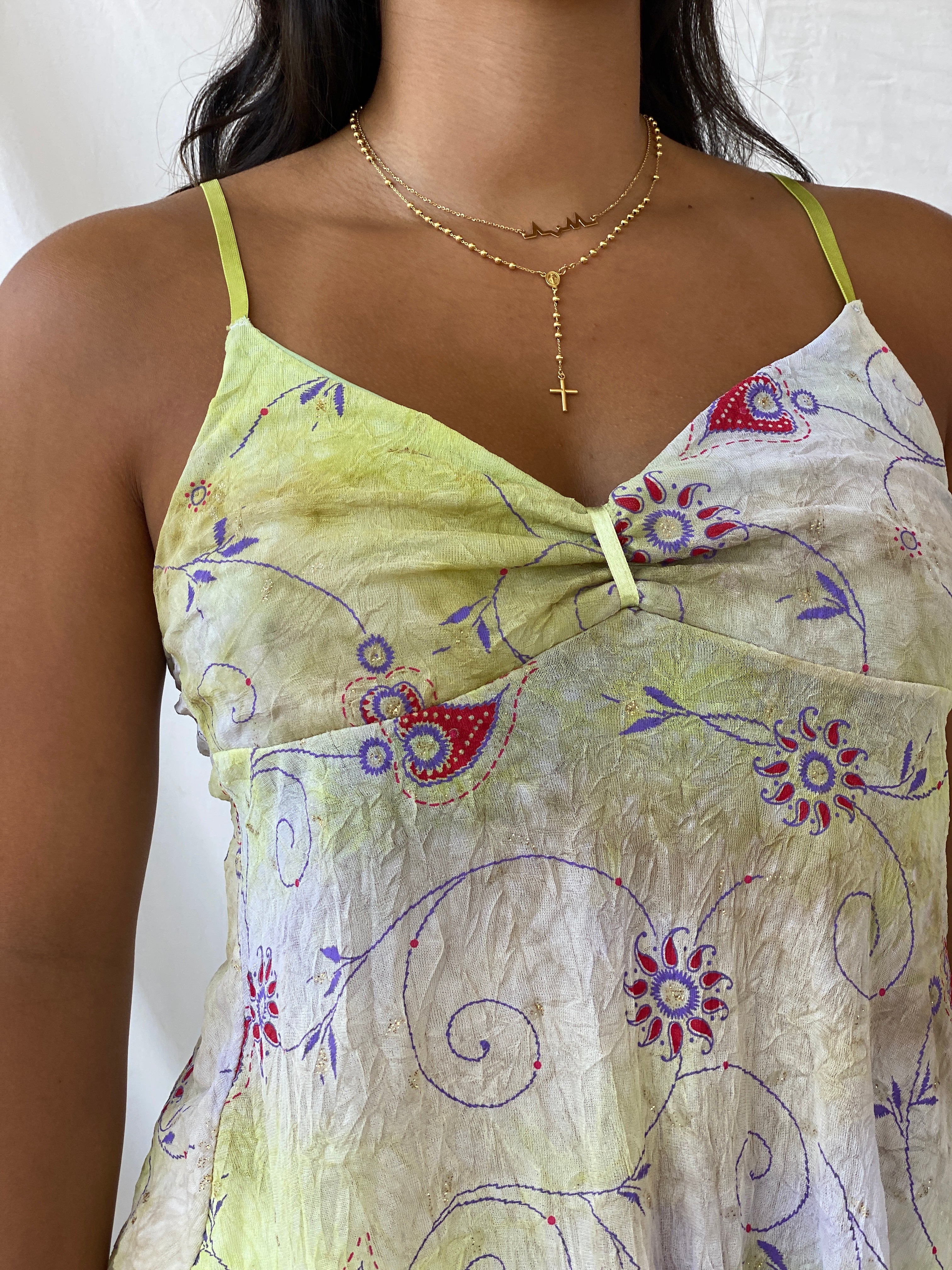 Vintage Y2K Auto Grill Fairy Core Yellow Cami Mesh Top - M