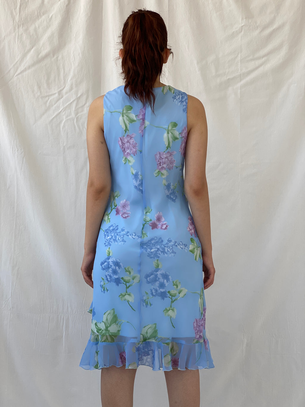 Cute Vintage Y2K D.B.Y. Blue Floral  Midi Asymmetrical Hem Dress - S