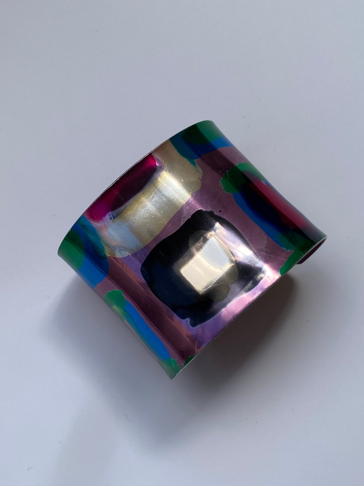 Vintage 1990s Pink Abstract Painted Wide Metal Cuff Bracelet