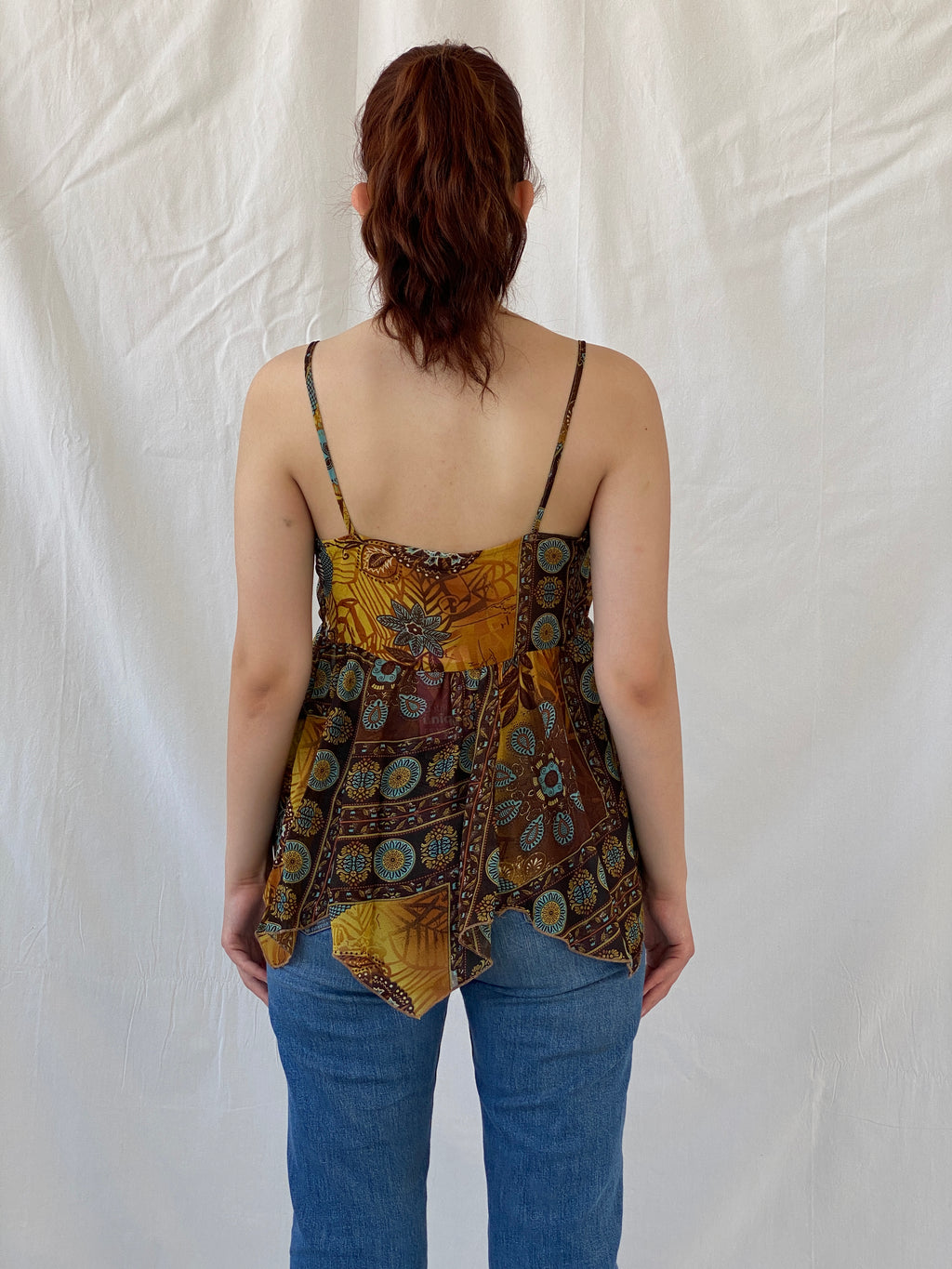 Y2K Edera Paisley Print Brown Cami Top - M
