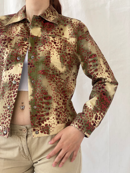 Vintage August Silk Logic Beige Red Animal Print Light Cotton Jacket - M