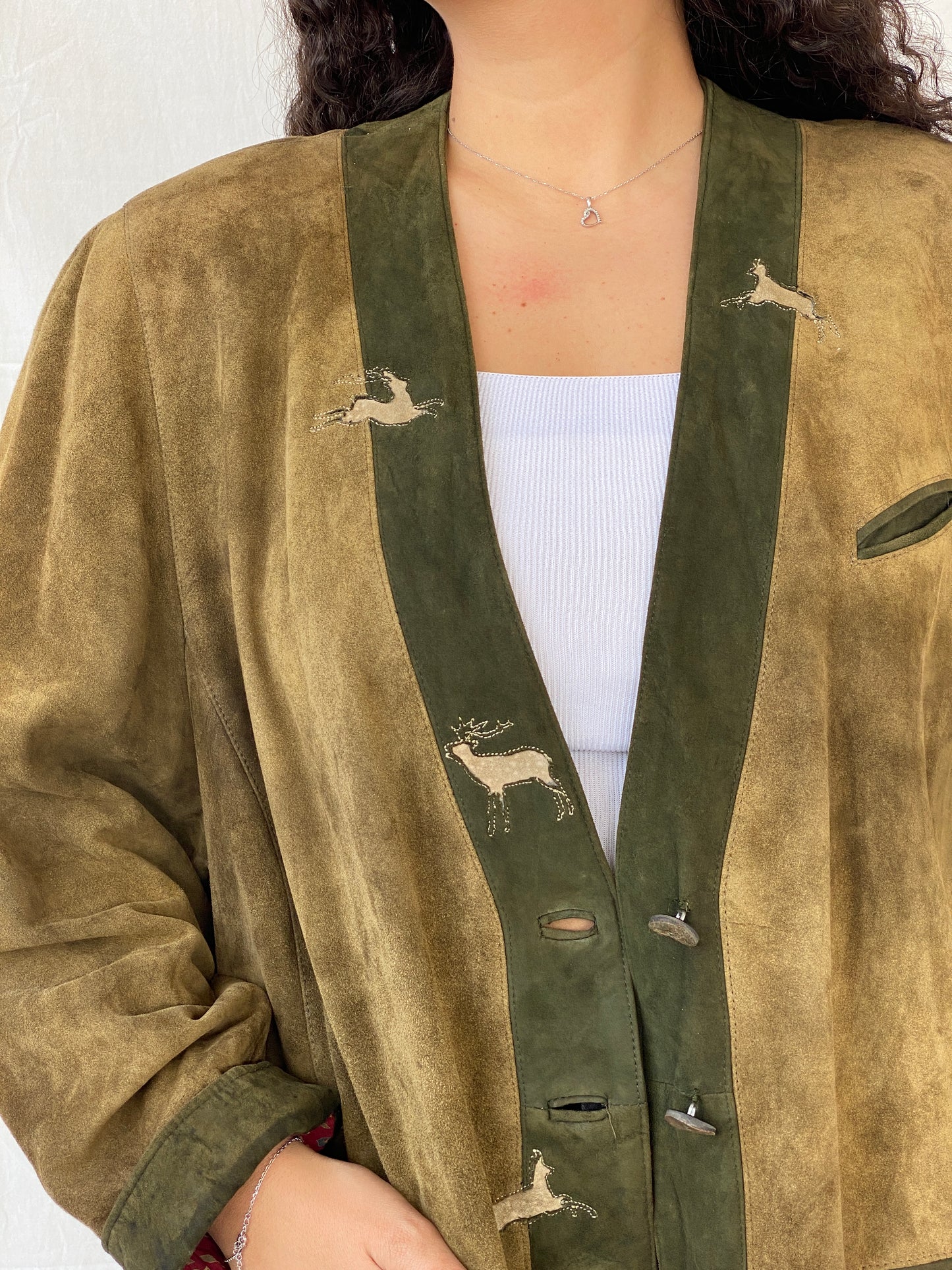 Vintage 70s Meindl Olive Green Suede Leather Jacket - L