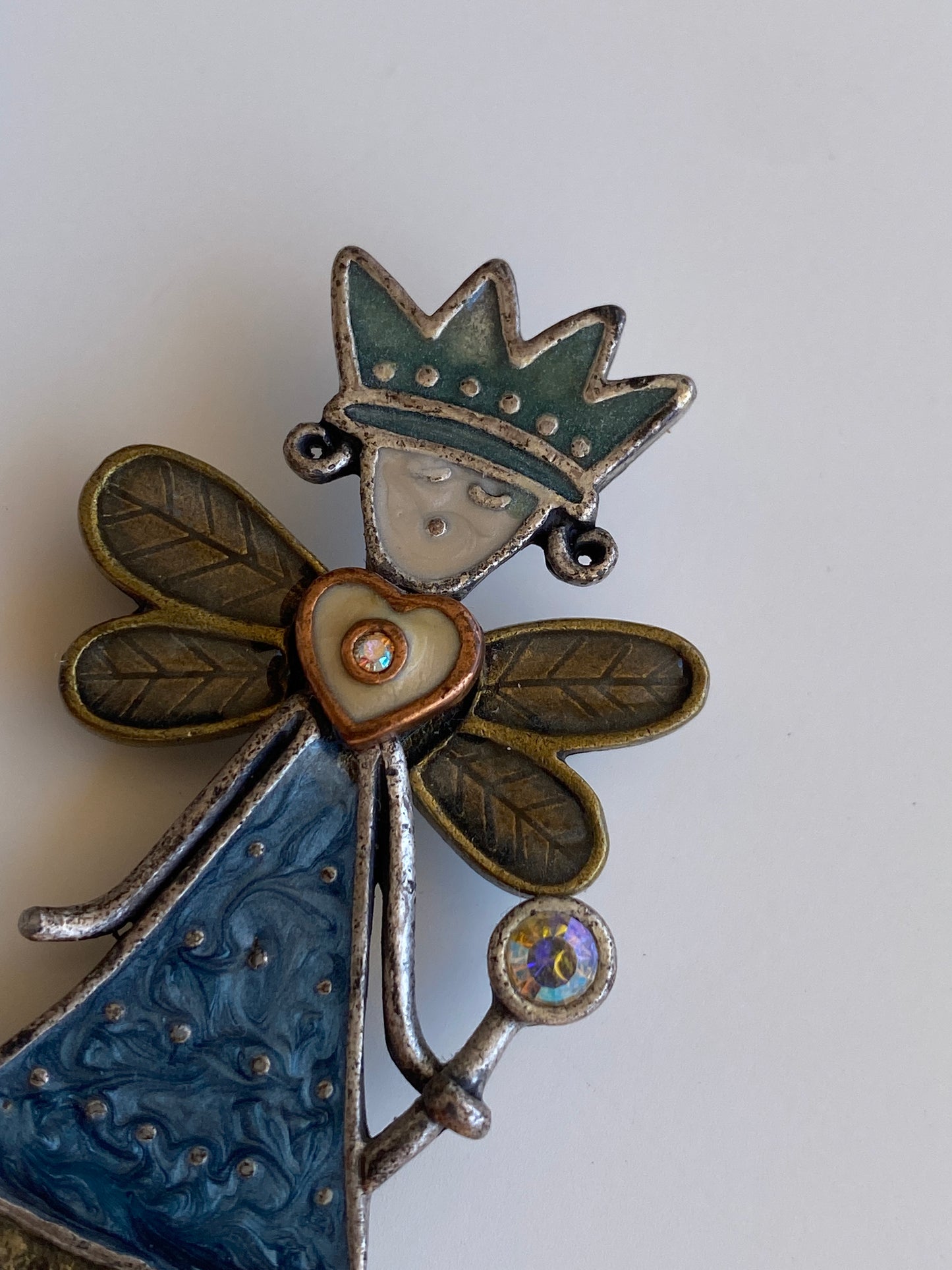 Vintage Whimsical Fairy Princess Enamel Brooch with Rhinestone Wand