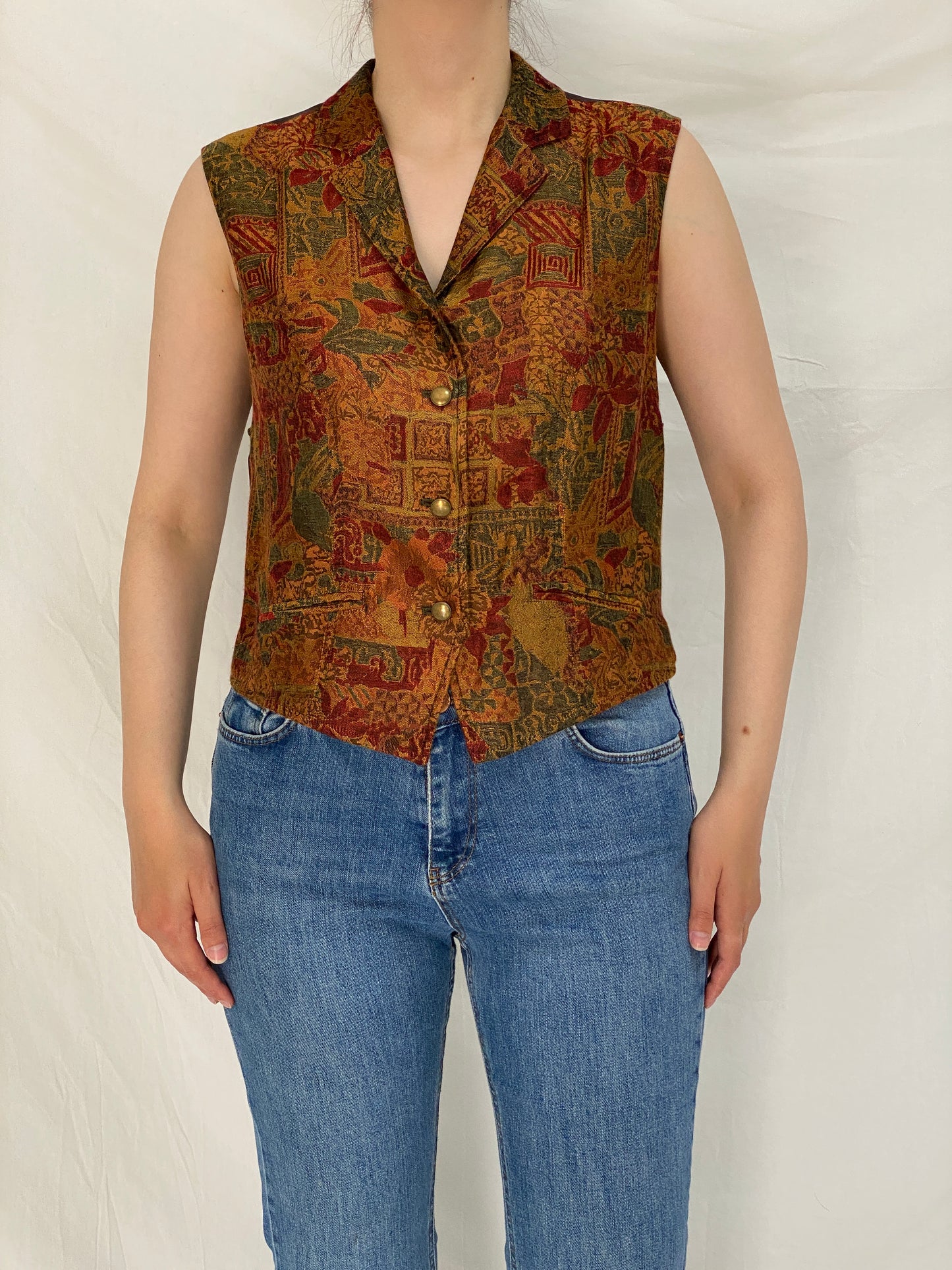 Vintage 90s Liz Wear Tapestry Floral Button-Up Vest - M