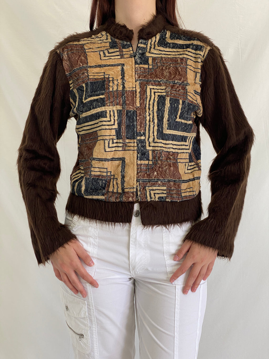 Vintage Margriet Nannings Mohair Blend Cardigan 90s Avant Garde Tribal Geometric Jacket - S