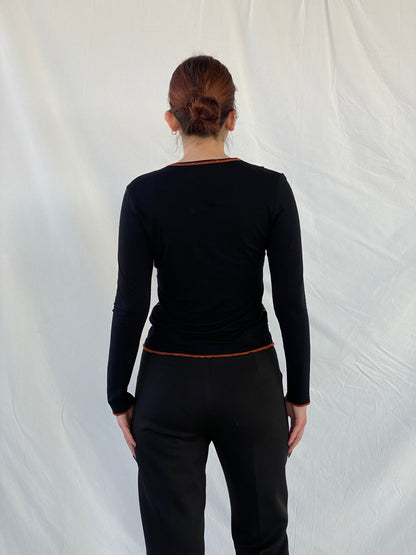Vintage 90s La Mode Est A Vous Paris Women’s Long Sleeve Graphic Black Top - M
