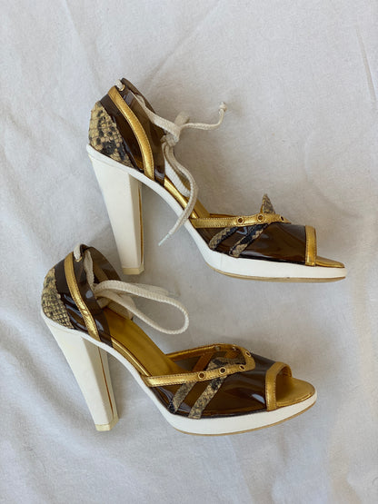 Vintage 00s Just Cavalli Sporty Heeled Canvas Sandals