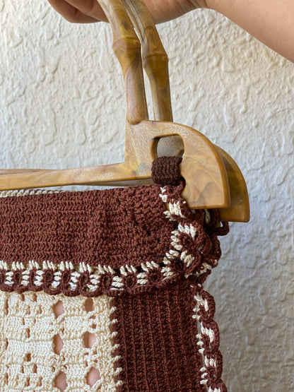 Vintage Crochet Wooden Handle Beach Handbag - Balagan Vintage Handbags 00s, bag, handbag, NEW IN, shoulder bag