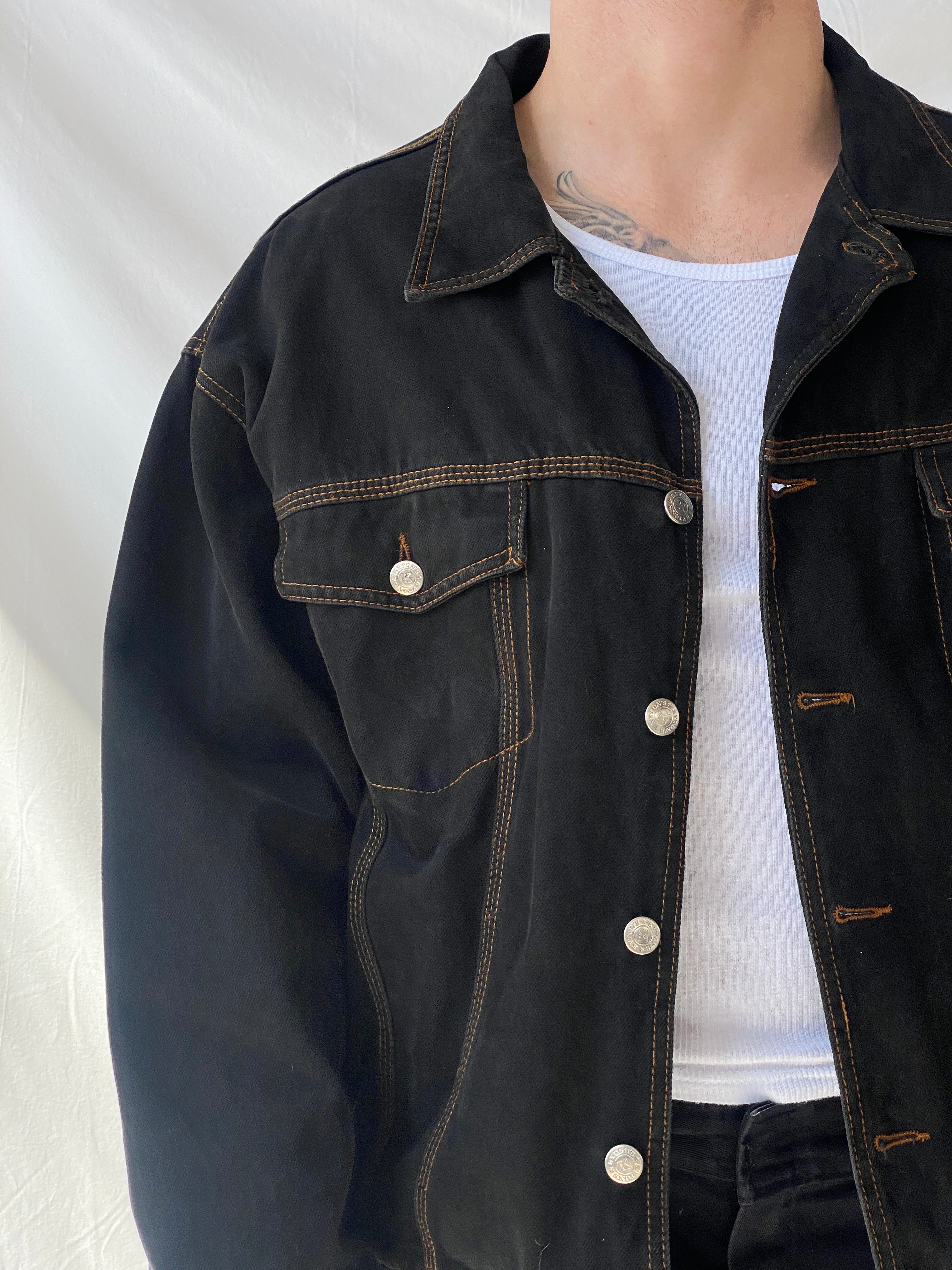 Vintage 90s Kiton’s Black Denim Work Wear Bomber Jacket - L