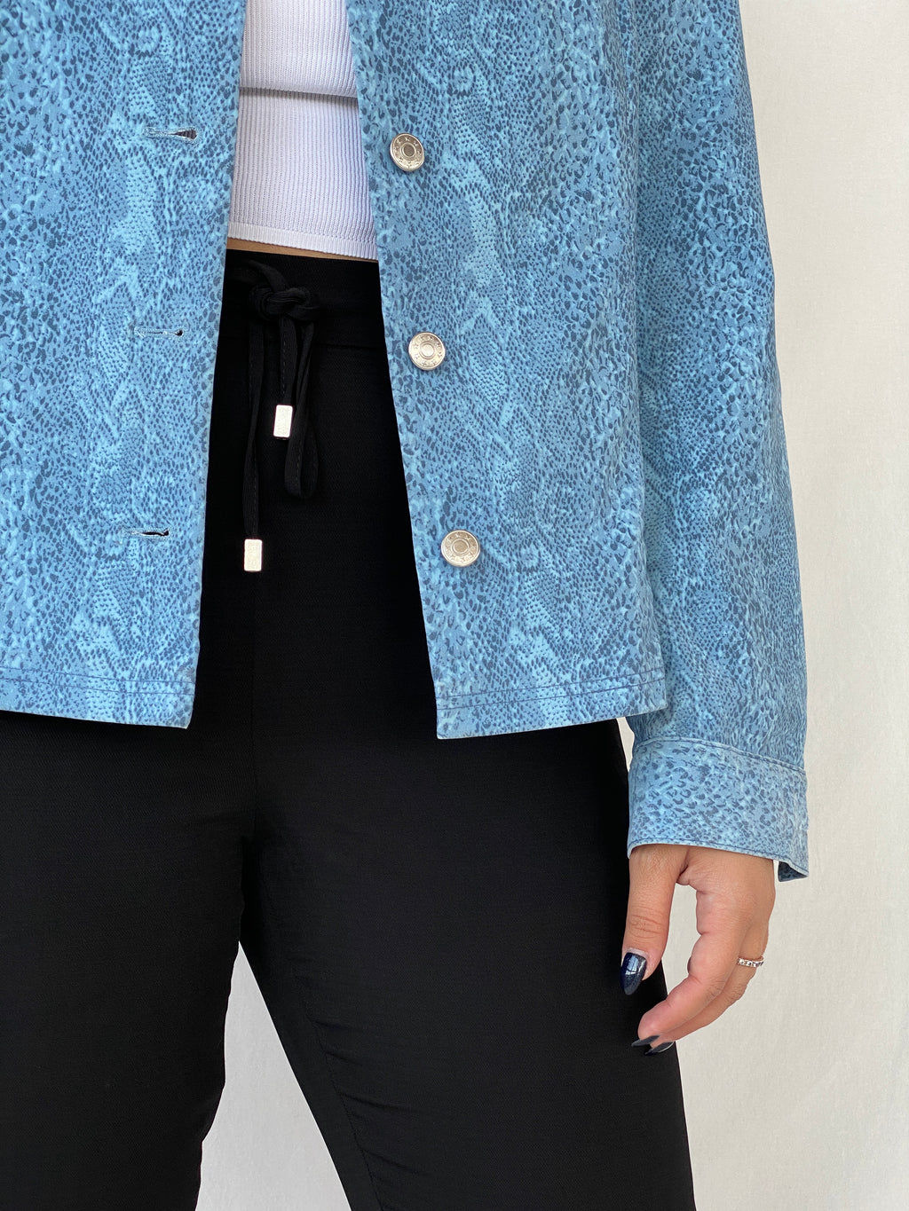 Vintage ColourVille Blue Animal Print Light Women’s Button Jacket - XL