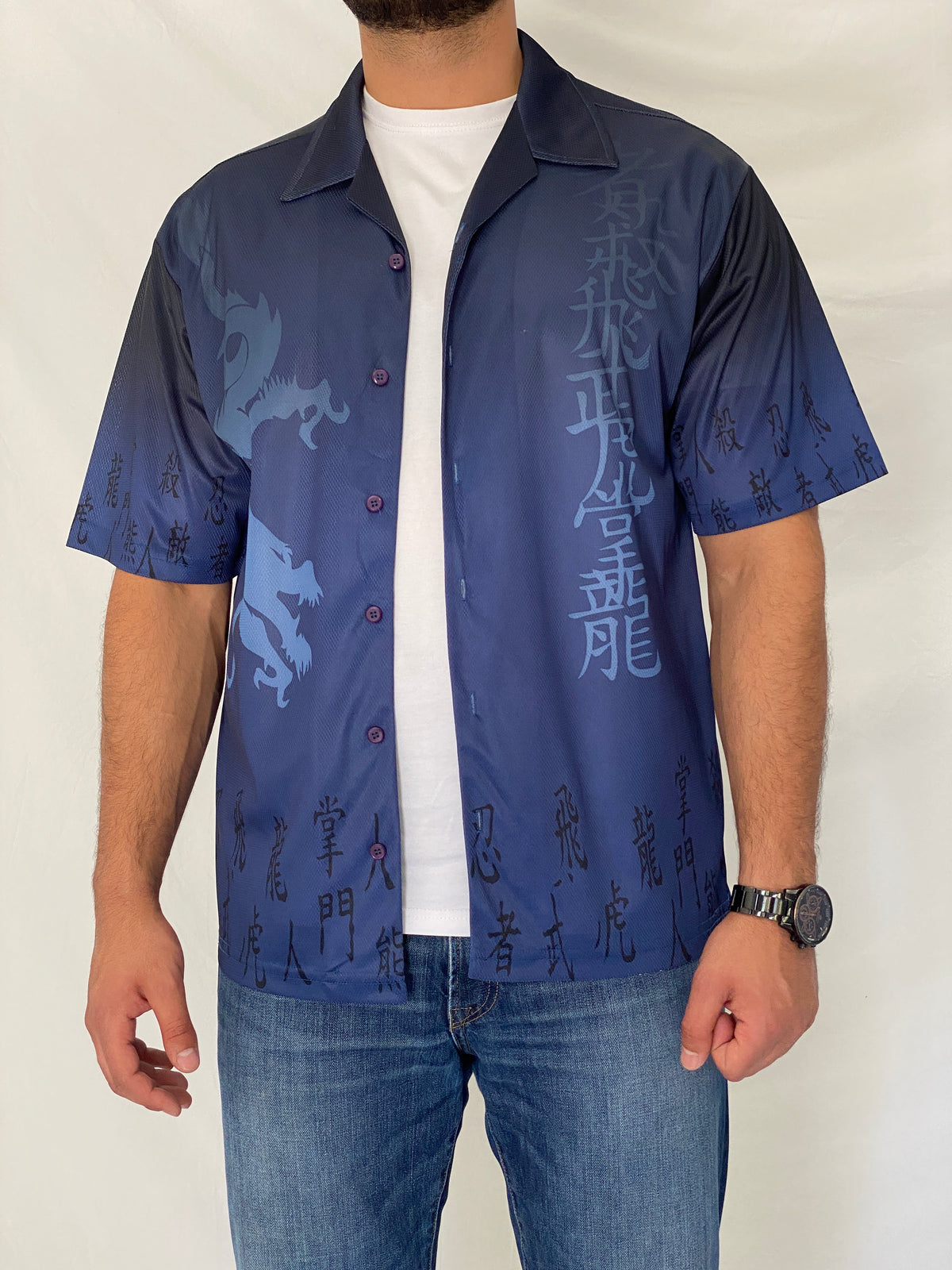 Vintage U Utility Blue Dragon Mesh Y2K Asian Graphic Shirt – M Vintage U Utility Blue Dragon Mesh Y2K Asian Graphic Shirt – M