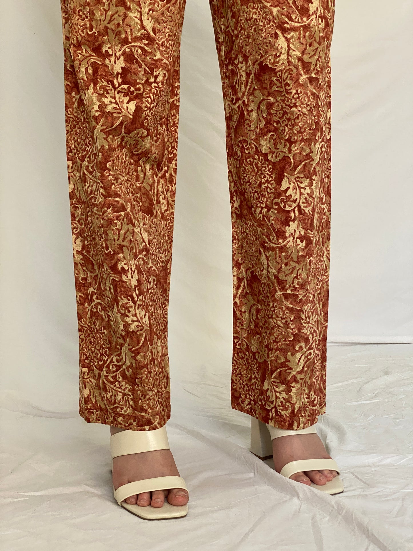 Vintage Peruvian Connection Rust & Cream Baroque Print Cotton Pants – M
